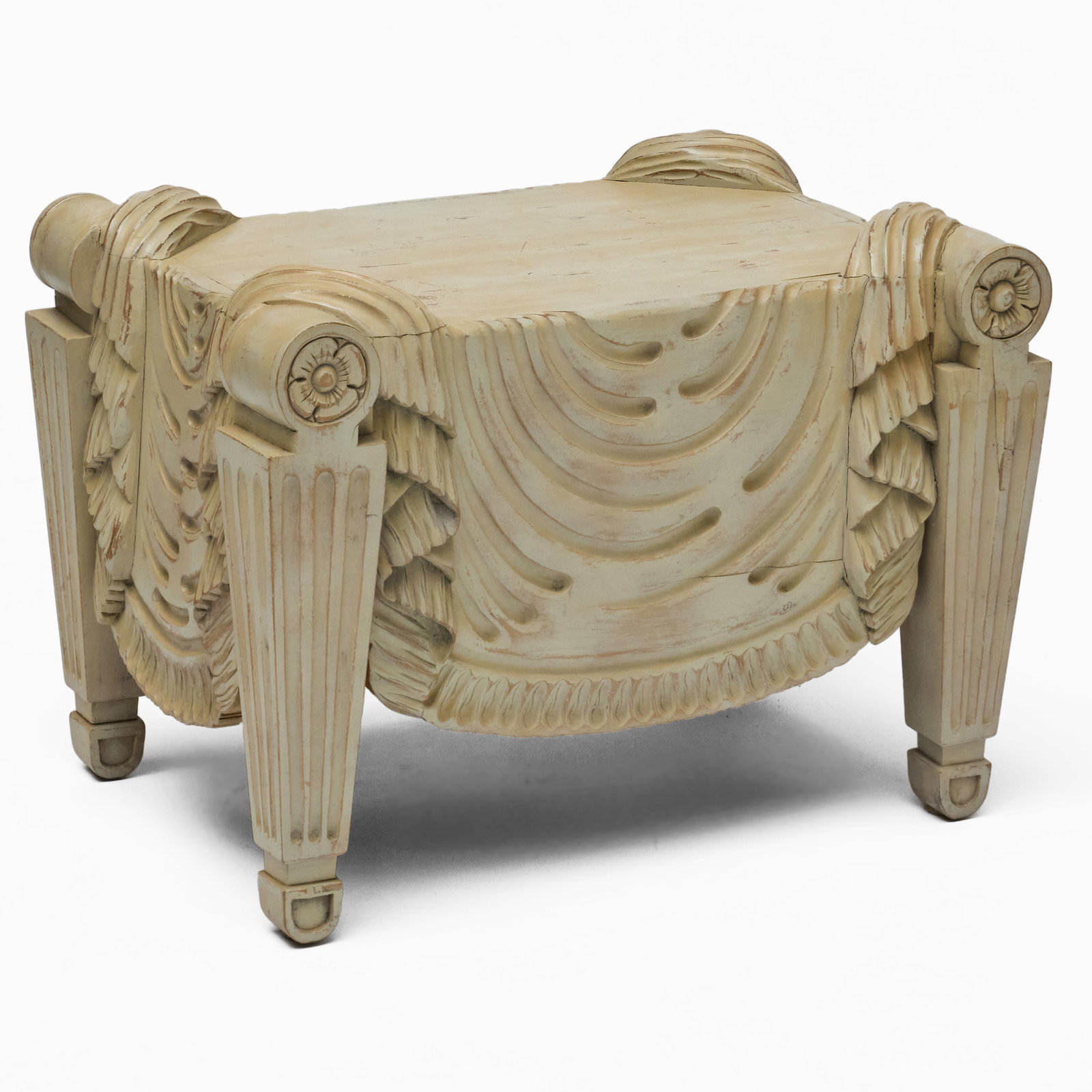 Neoclassical Style White Painted Stool, after the Antique: Neoclassical Style White Painted Stool, after the Antique 20 1/2 x 19 1/2 x 29 in. Collection of a Gil Schafer Designed Home & a Miles Redd Interior.