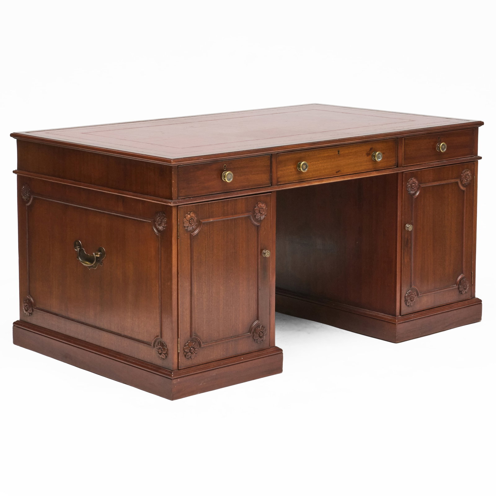 George III Style Mahogany and Red Leather Pedestal Desk (1 of 9)