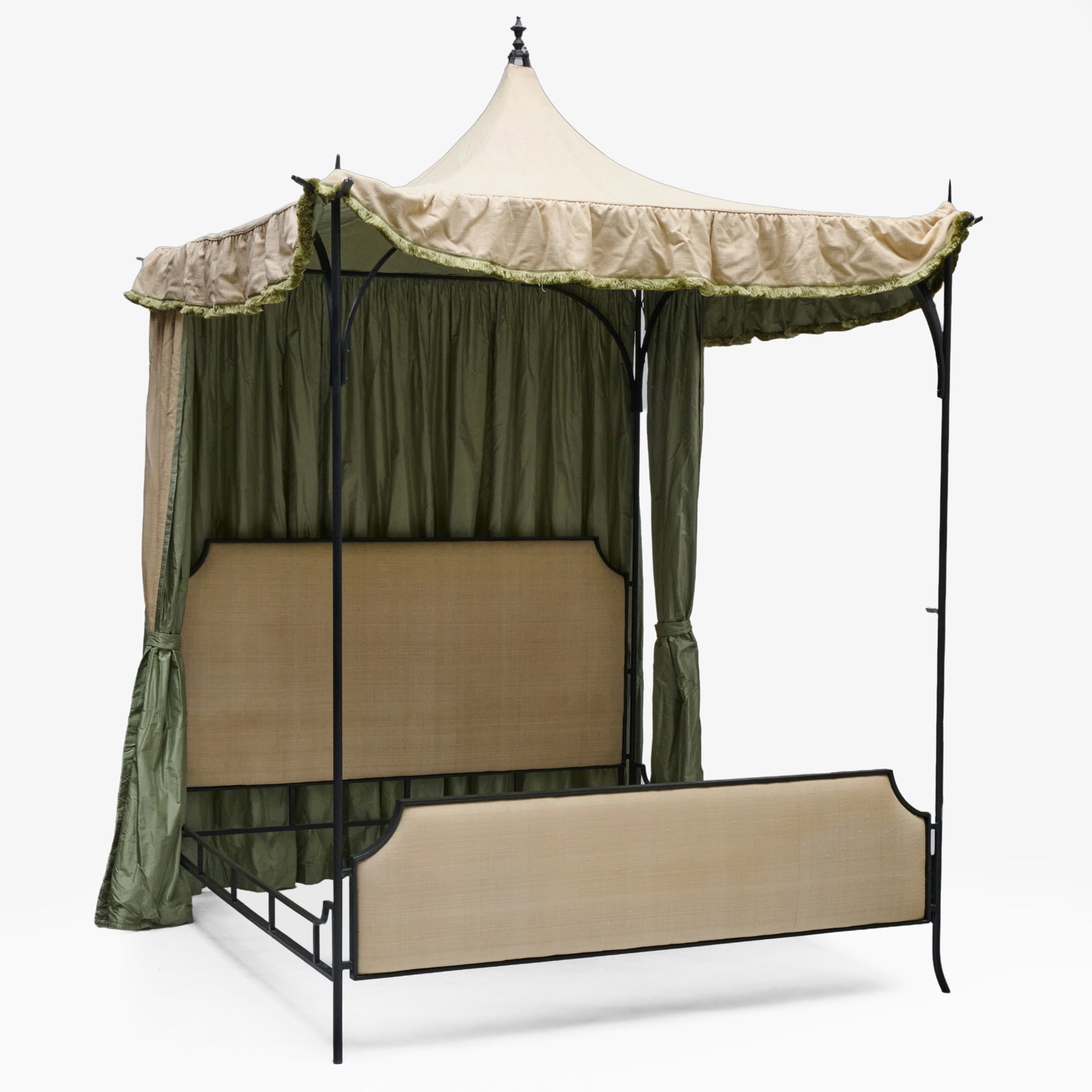 Wrought-Iron and Cream Linen Upholstered Canopy Bed, Designed by Miles Redd for Oscar de la Renta (1 of 14)
