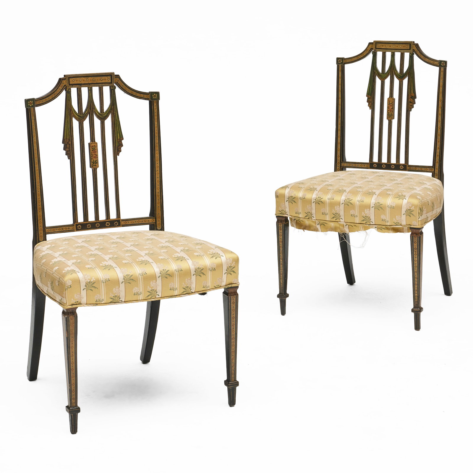 Pair of George III Black and Polychrome Painted Side Chairs (1 of 7)
