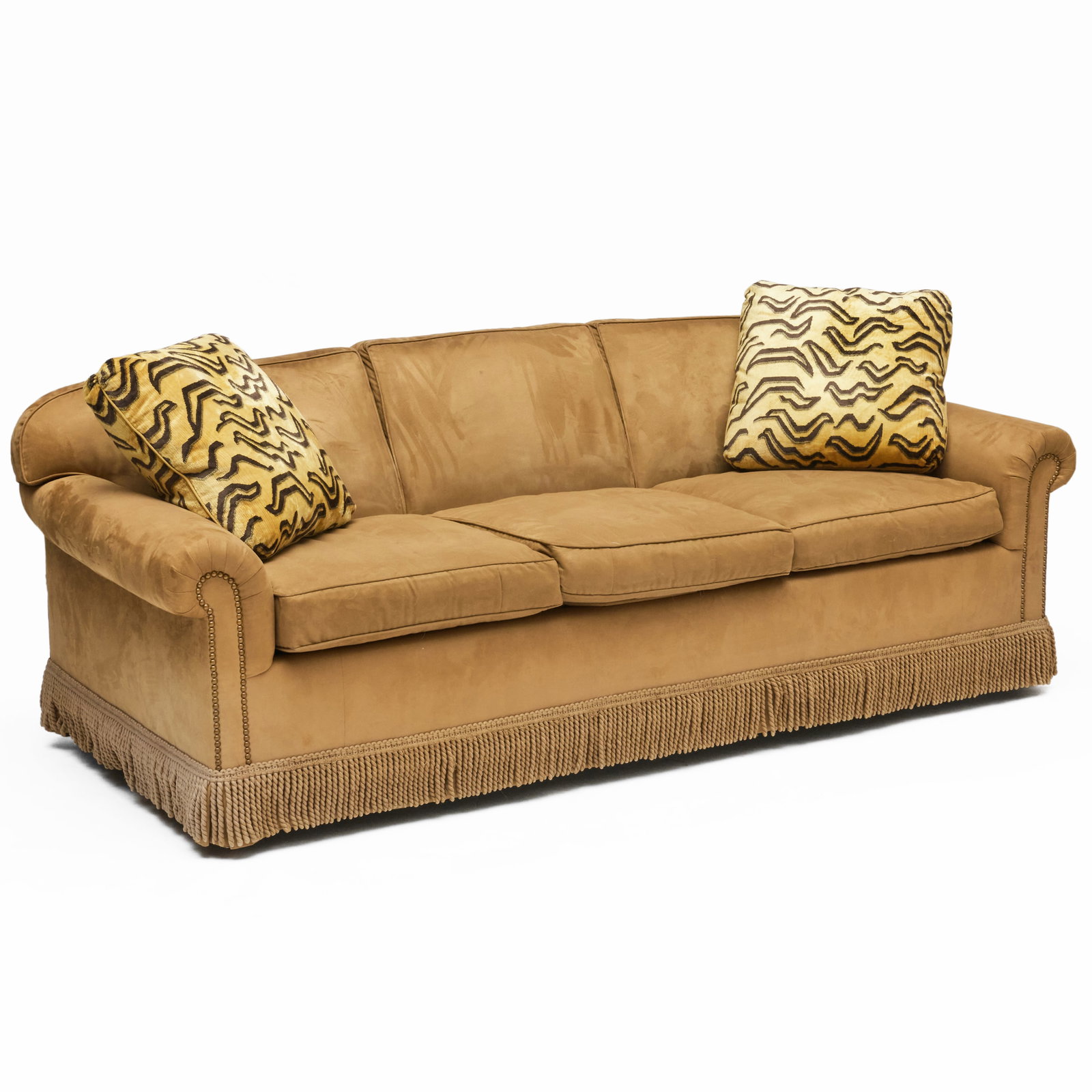 Three Seat Ultrasuede Sofa with a Fringe Apron (1 of 8)