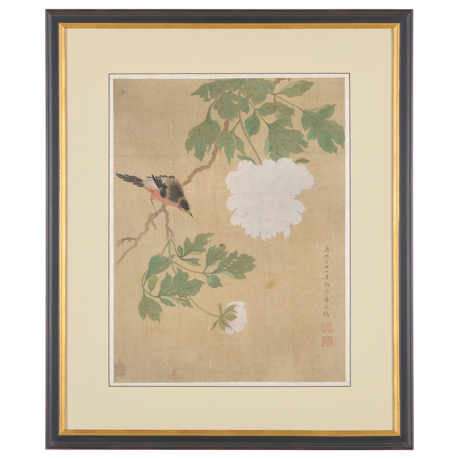 Chinese Scroll Painting with Bird on Blossoming Branch (1 of 3)