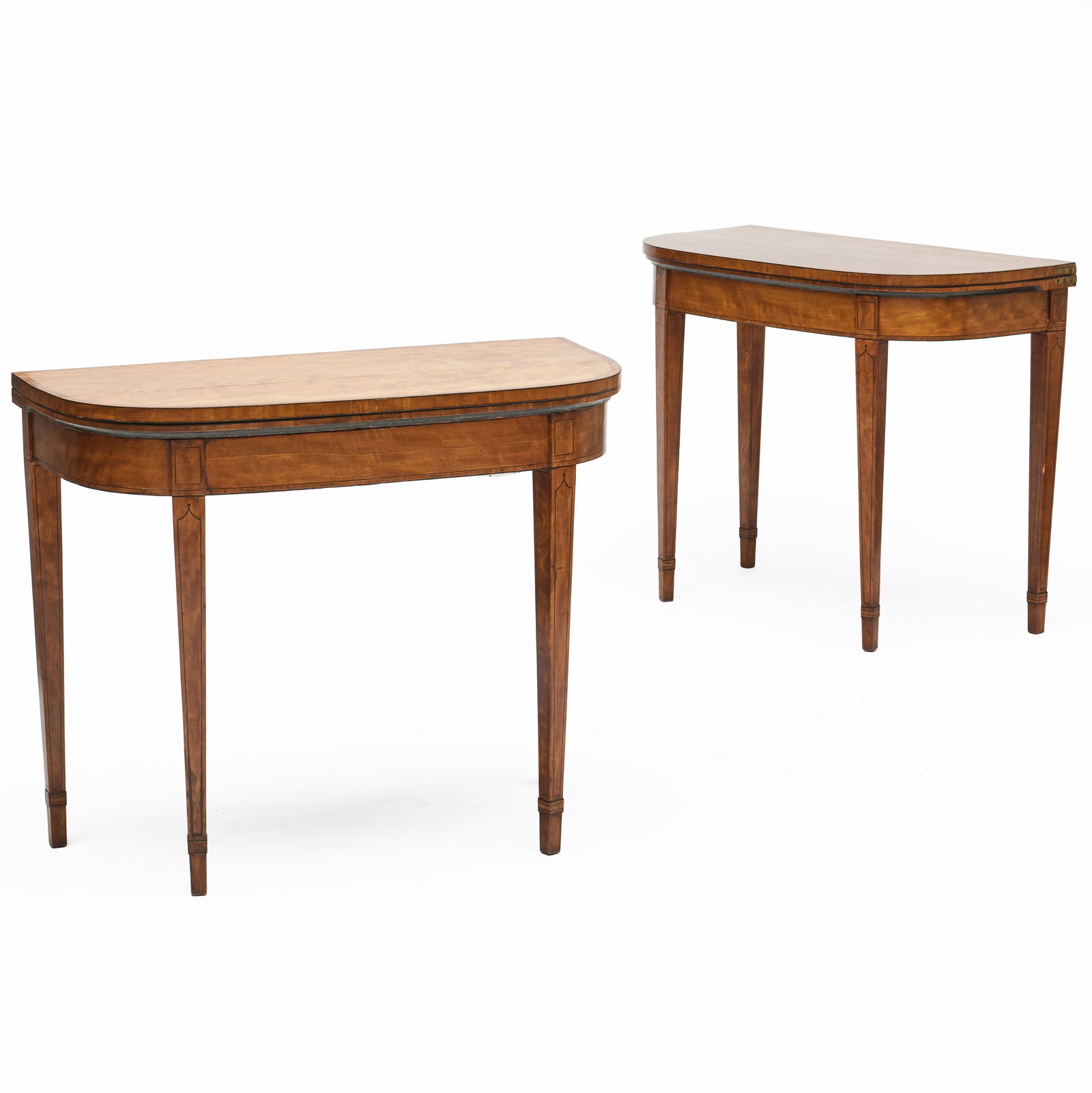 Fine Pair of George III Ebony-Inlaid Satinwood Console Games Tables (1 of 7)
