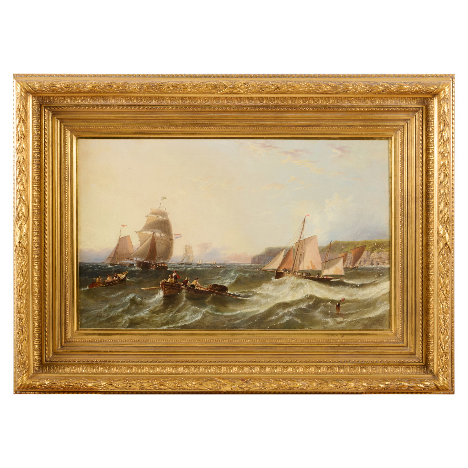 John Wilson Carmichael (1800-1868): Marine Scene, North East Coast of England: John Wilson Carmichael (1800-1868): Marine Scene, North East Coast of England Oil on board, signed 'J.W. Carmichael' lower right. 19 1/2 x 31 1/2 in., 32 x 44 in. (frame). Property from the