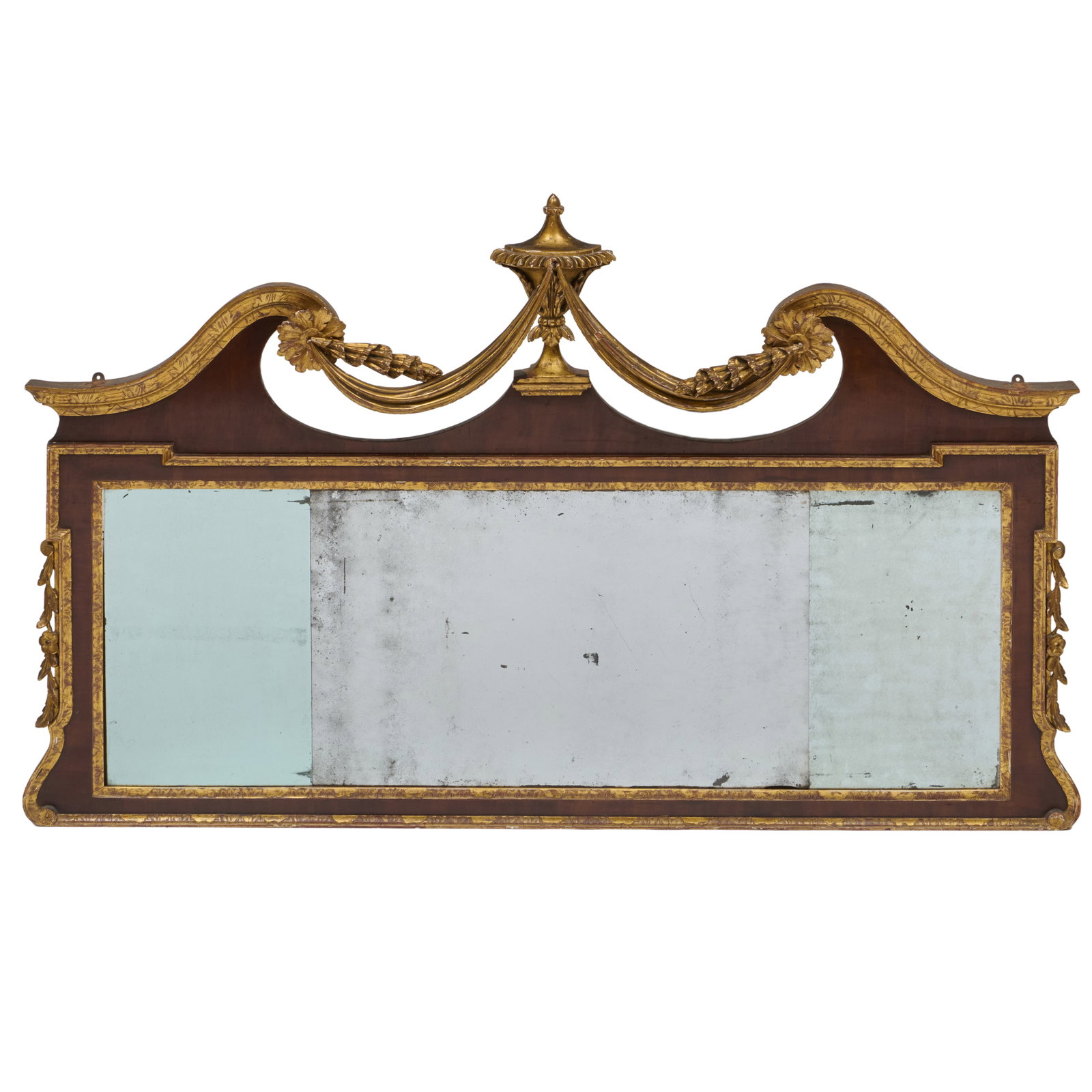 George II Style Mahogany and Parcel-Gilt Overmantel Mirror: George II Style Mahogany and Parcel-Gilt Overmantel Mirror 44 x 5 ft. 8 in.