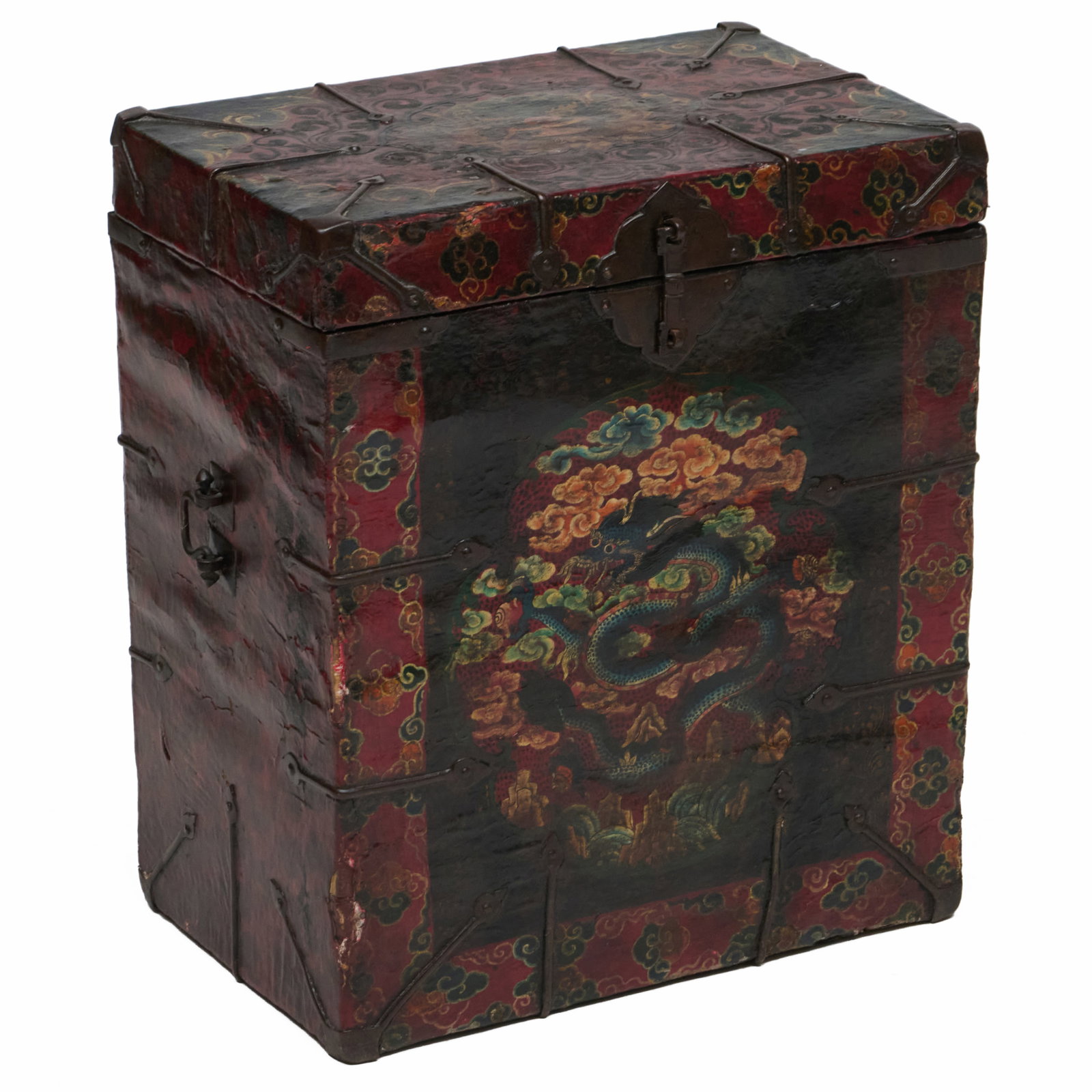Chinese Iron-Mounted and Painted Leather Covered Hardwood Storage Chest (1 of 12)