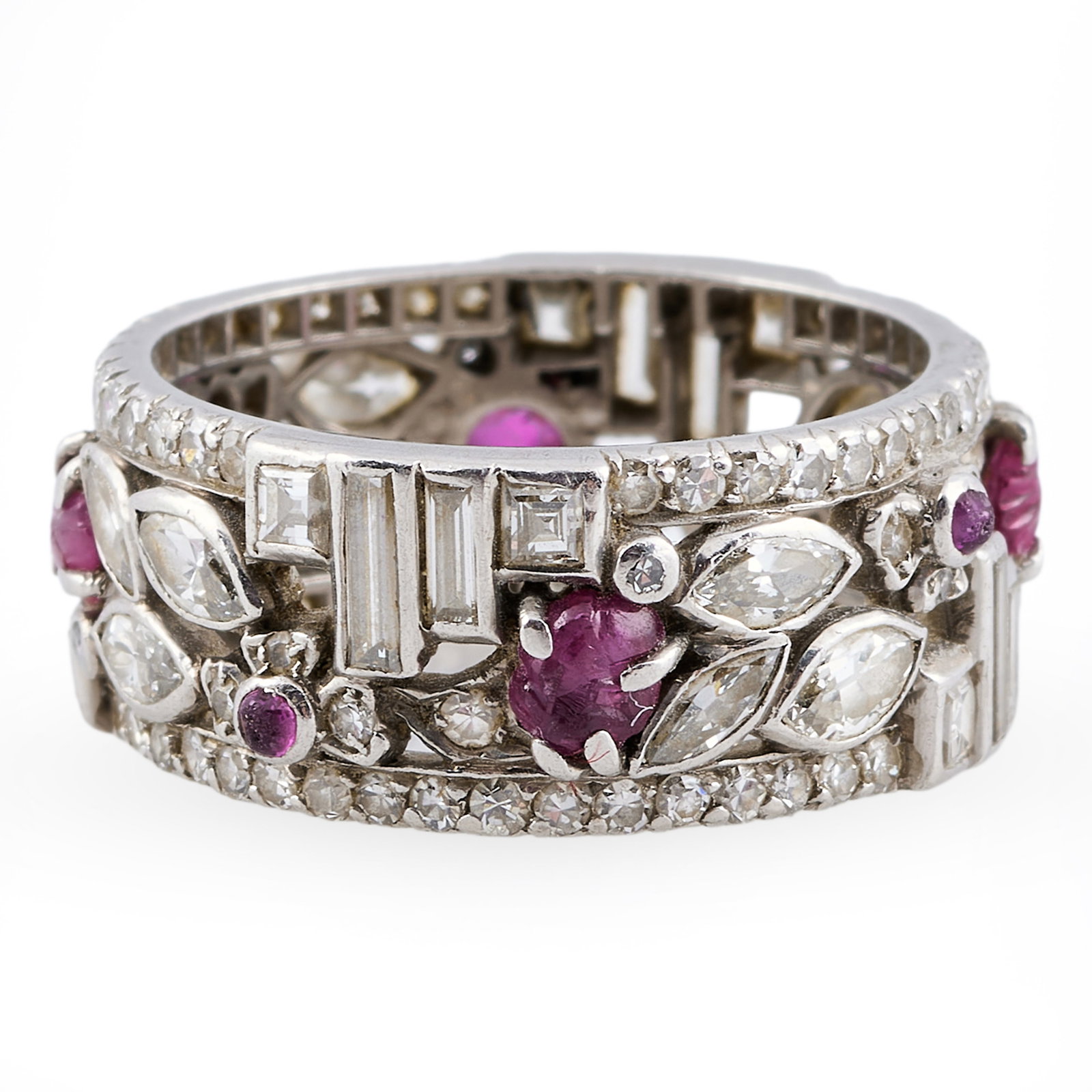 Art Deco Platinum, Ruby and Diamond Band Ring - 2