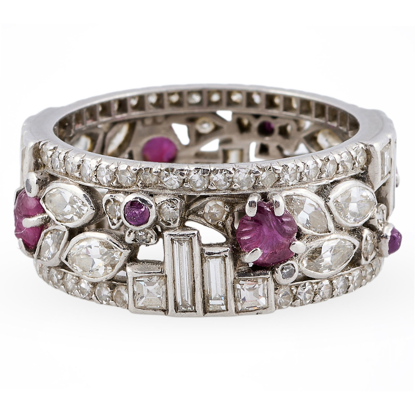 Art Deco Platinum, Ruby and Diamond Band Ring - 3