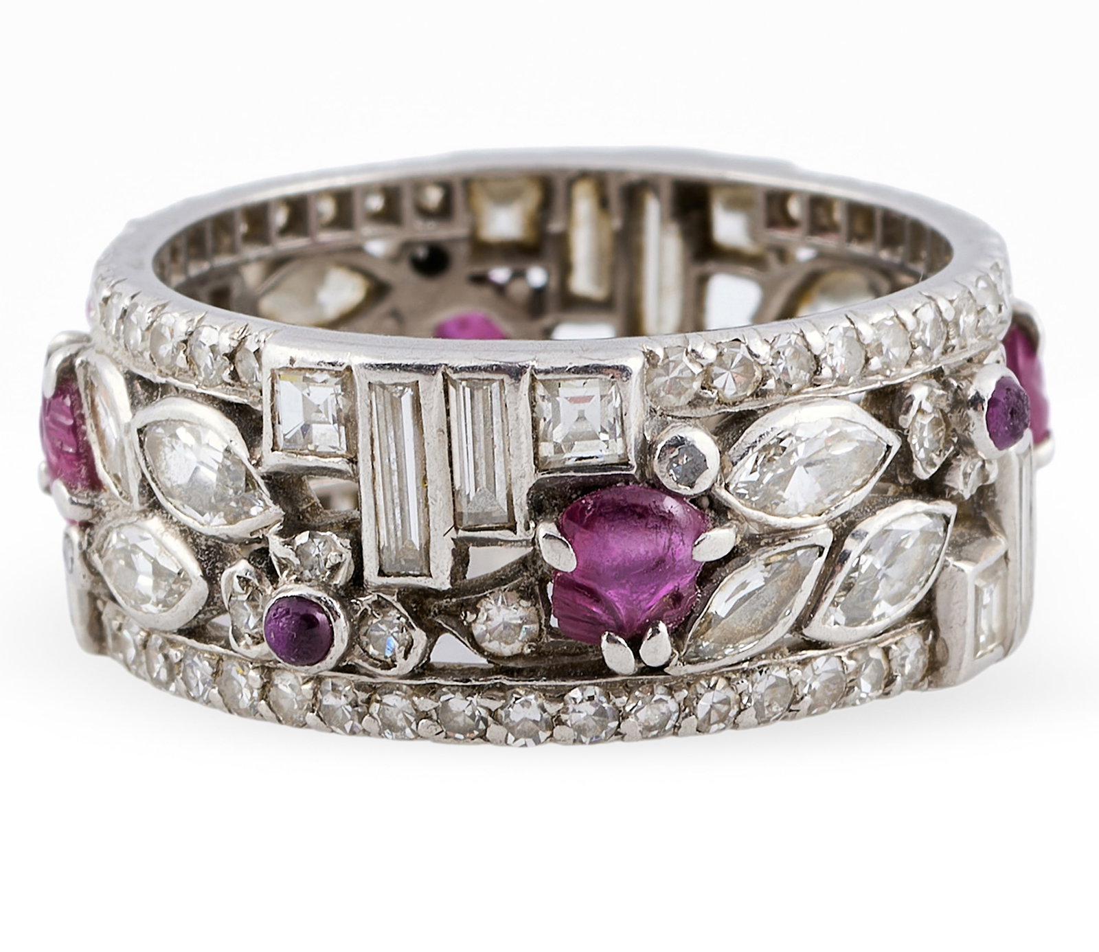 Art Deco Platinum, Ruby and Diamond Band Ring - 4