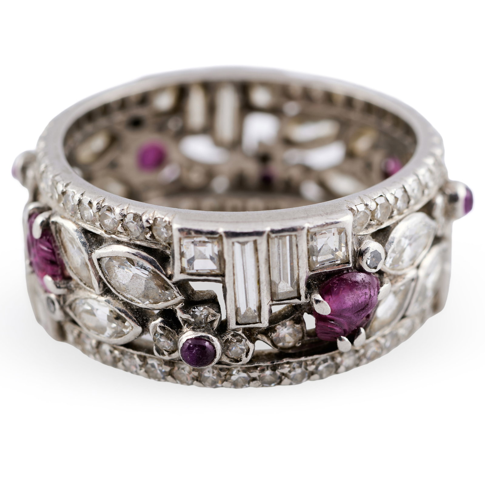 Art Deco Platinum, Ruby and Diamond Band Ring - 5
