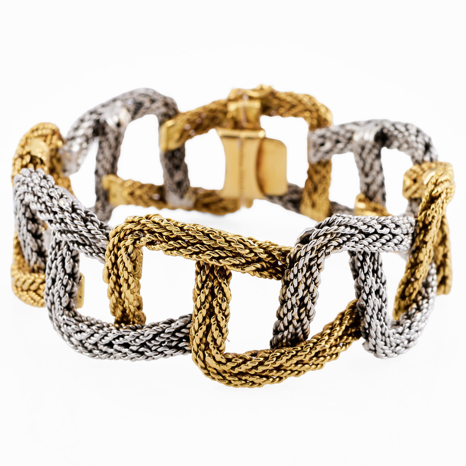 Tiffany & Co. 18k Yellow and White Gold Braided Mesh Bracelet: Tiffany & Co. 18k Yellow and White Gold Braided Mesh Bracelet Marked '18kt / Italy / Tiffany'. 7 1/2 in., 49 dwts.