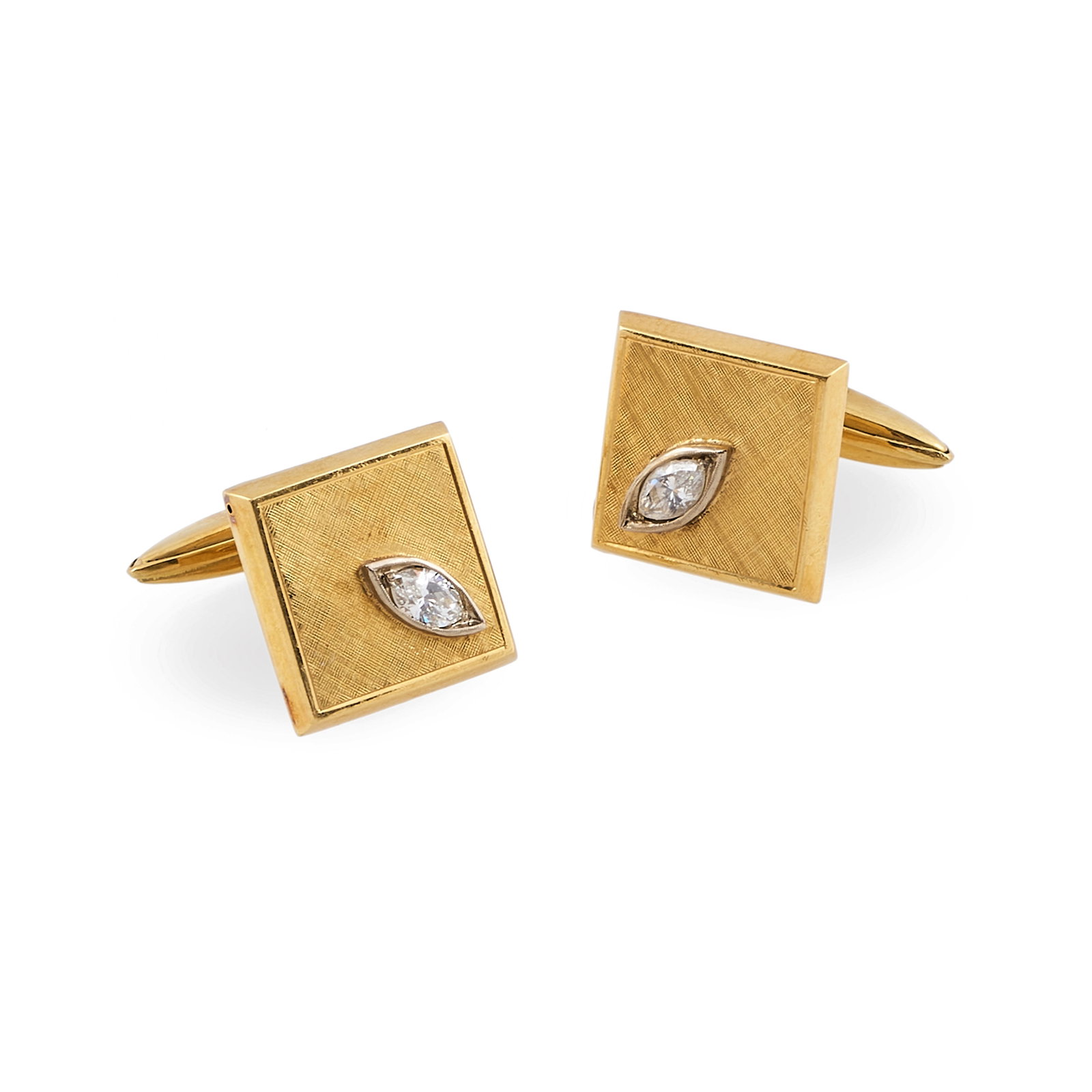 Pair of 18k Gold and Diamond Cufflinks: Pair of 18k Gold and Diamond Cufflinks Marked '18k'. 5/8 x 5/8 in., 7.5 dwts.