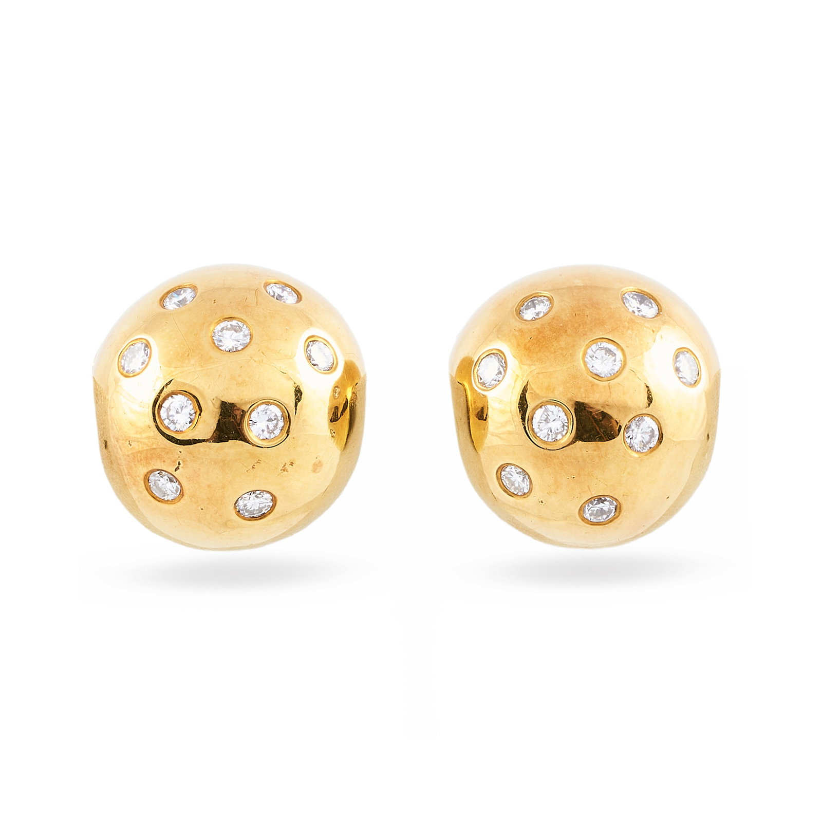 Pair of Andrew Clunn 18k Gold and Diamond Earclips: Pair of Andrew Clunn 18k Gold and Diamond Earclips Marked 'A. Clunn / 18k' Approx. 3/4 in. diam., 17.6 dwts.