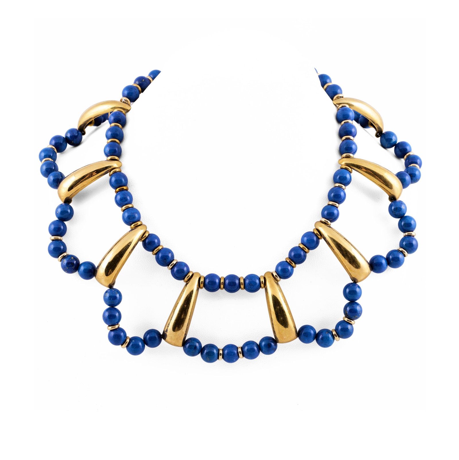 Lapid Bead and 18k Gold Collar Necklace: Lapid Bead and 18k Gold Collar Necklace Marked '750'. Interior dims 13 in., 112.4 dwts.