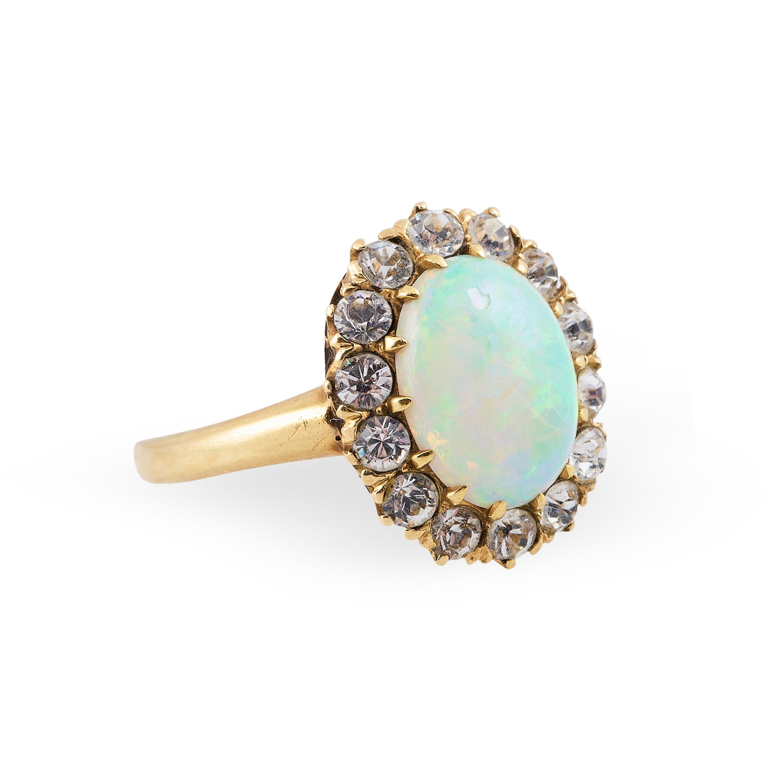 Opal and Diamond Ring: Opal and Diamond Ring Unmarked.Size 6 1/2, 3.2 dwts. Property of a Lady, Upper East Side, NYC.