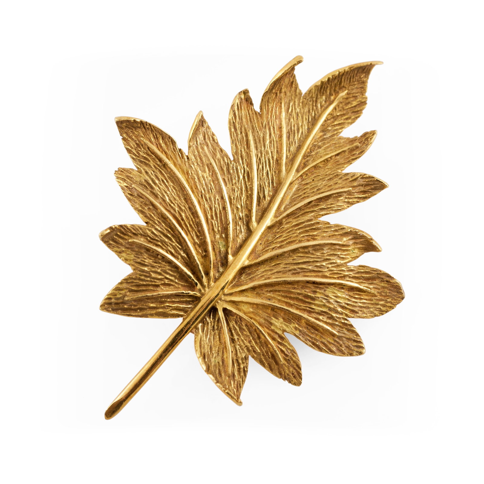 Tiffany & Co. 18k Gold Leaf Form Brooch: Tiffany & Co. 18k Gold Leaf Form Brooch Marked 'Tiffany & Co. / 18kt'.1 7/8 x 1 1/2 in., 5.4 dwts. Property of a Lady, Upper East Side, NYC.