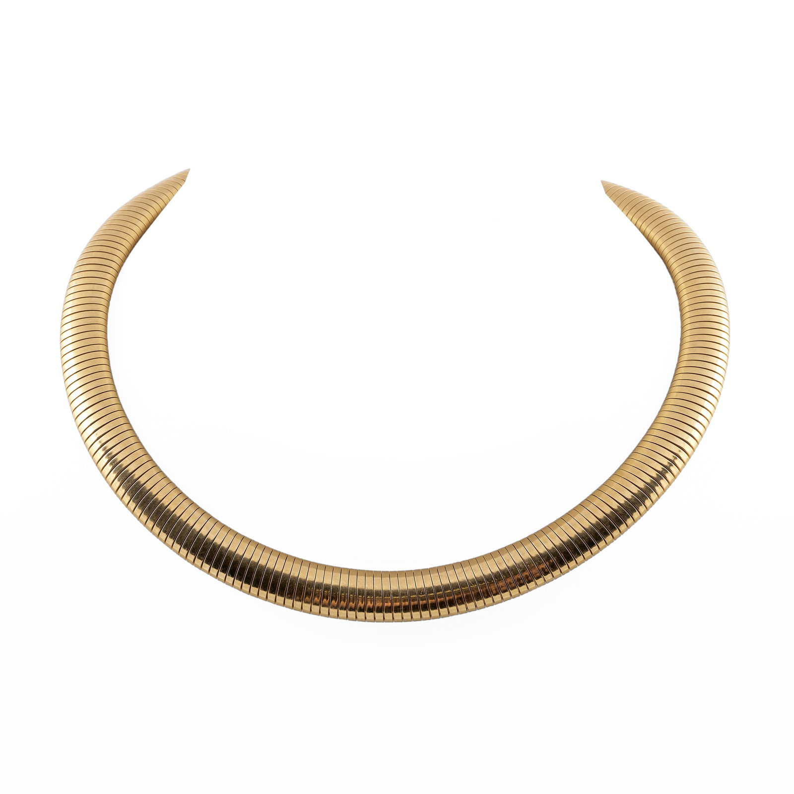 Forstner 14k Gold Tubogas Collar Necklace: Forstner 14k Gold Tubogas Collar Necklace Marked 'Forstner / 14KT'.15 in., 3/8 in. wide, 42.5 dwts.
