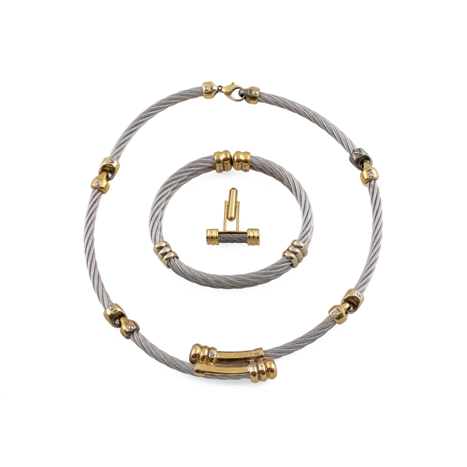 Alor Sterling Silver Rope Twist Necklace and Bracelet: Alor Sterling Silver Rope Twist Necklace and Bracelet Together with a single matching cufflink, all marked '925' and with maker's mark.Necklace approx. 15 1/2 in., bracelet approx. 7 in., 86 dwts.