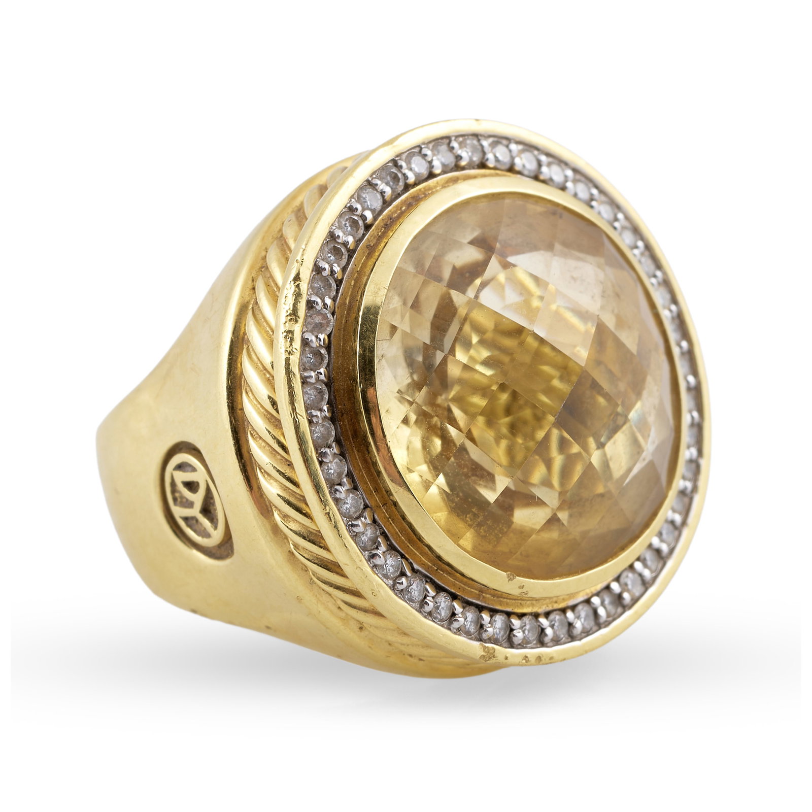 David Yurman 18k Gold, Diamond and Citrine Ring: David Yurman 18k Gold, Diamond and Citrine Ring Marked 'DY / 750'.Size 7 1/2, 19 dwts.