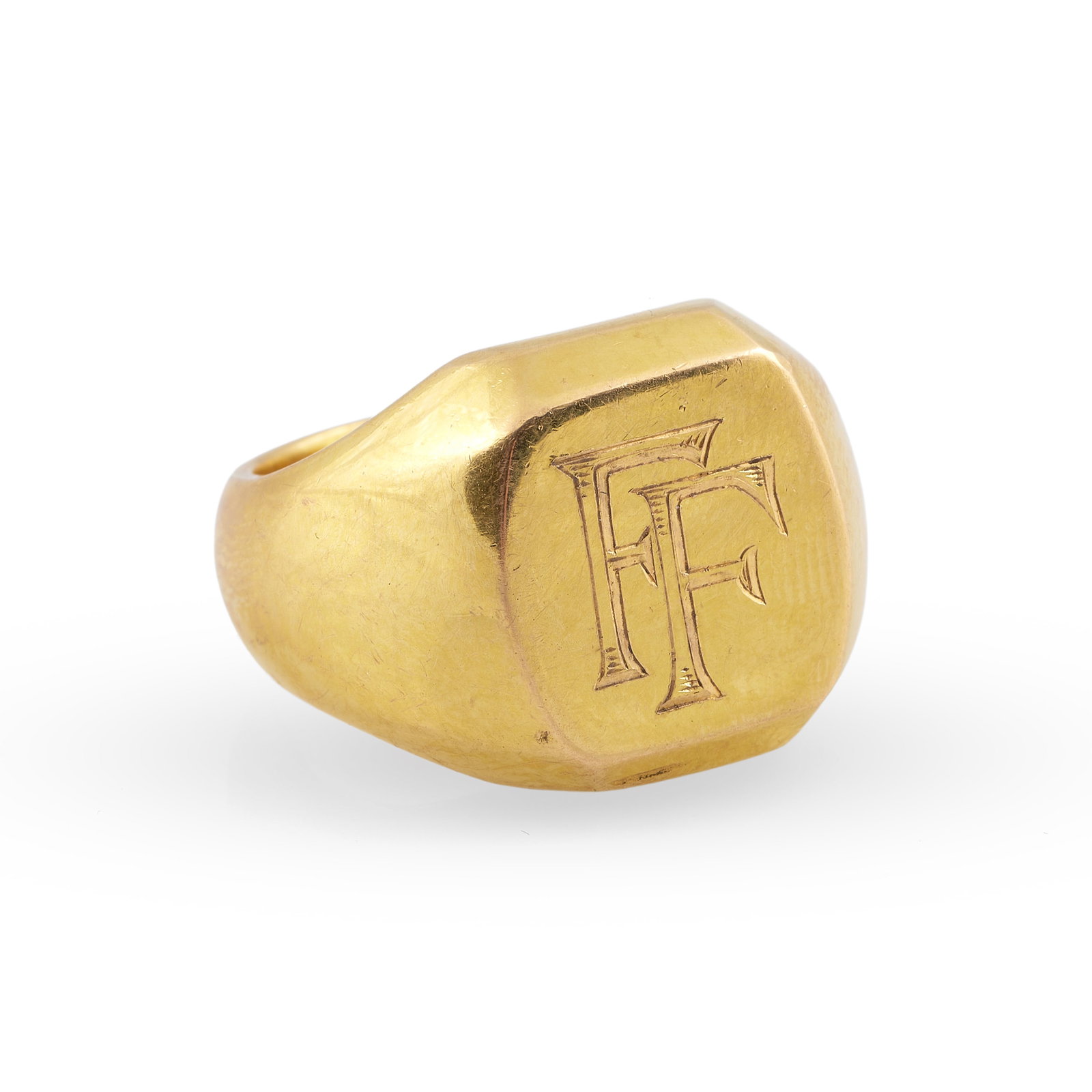 18k Gold Signet Ring: 18k Gold Signet Ring Marks rubbed, with initials FF.Size 9, 24.1 dwts.
