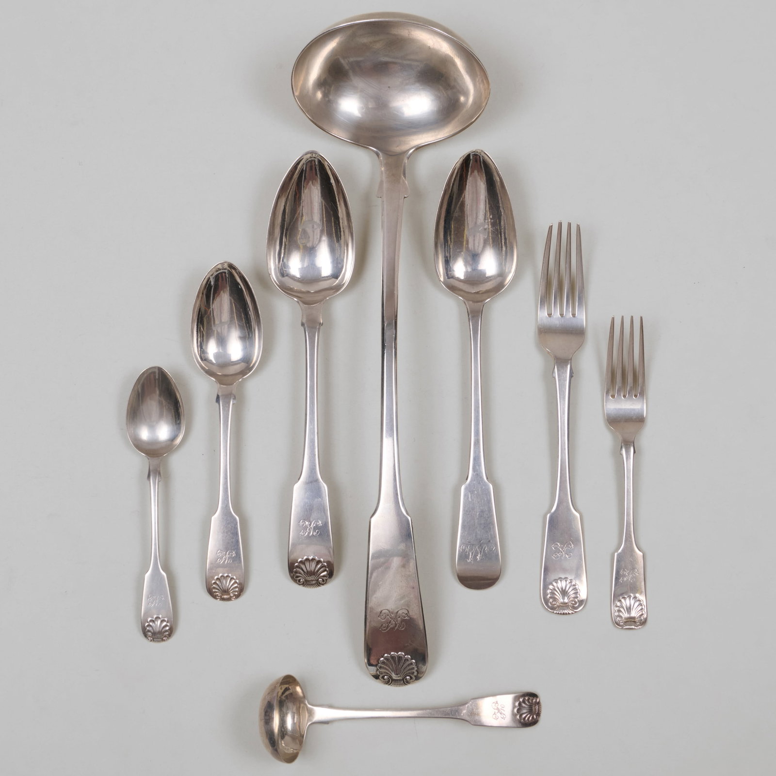 Assembled Scottish Silver Flatware Service in Shell and Thread Patterns (1 of 9)