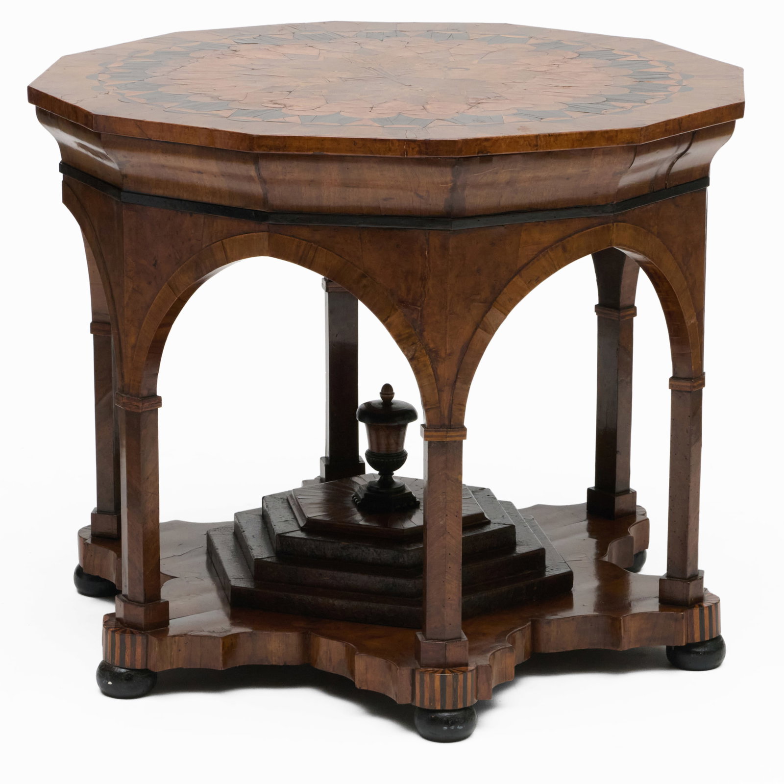 German Ebony-Inlaid Mahogany Center Table: German Ebony-Inlaid Mahogany Center TableFitted with two drawers. 31 x 38 3/4 in. diam.