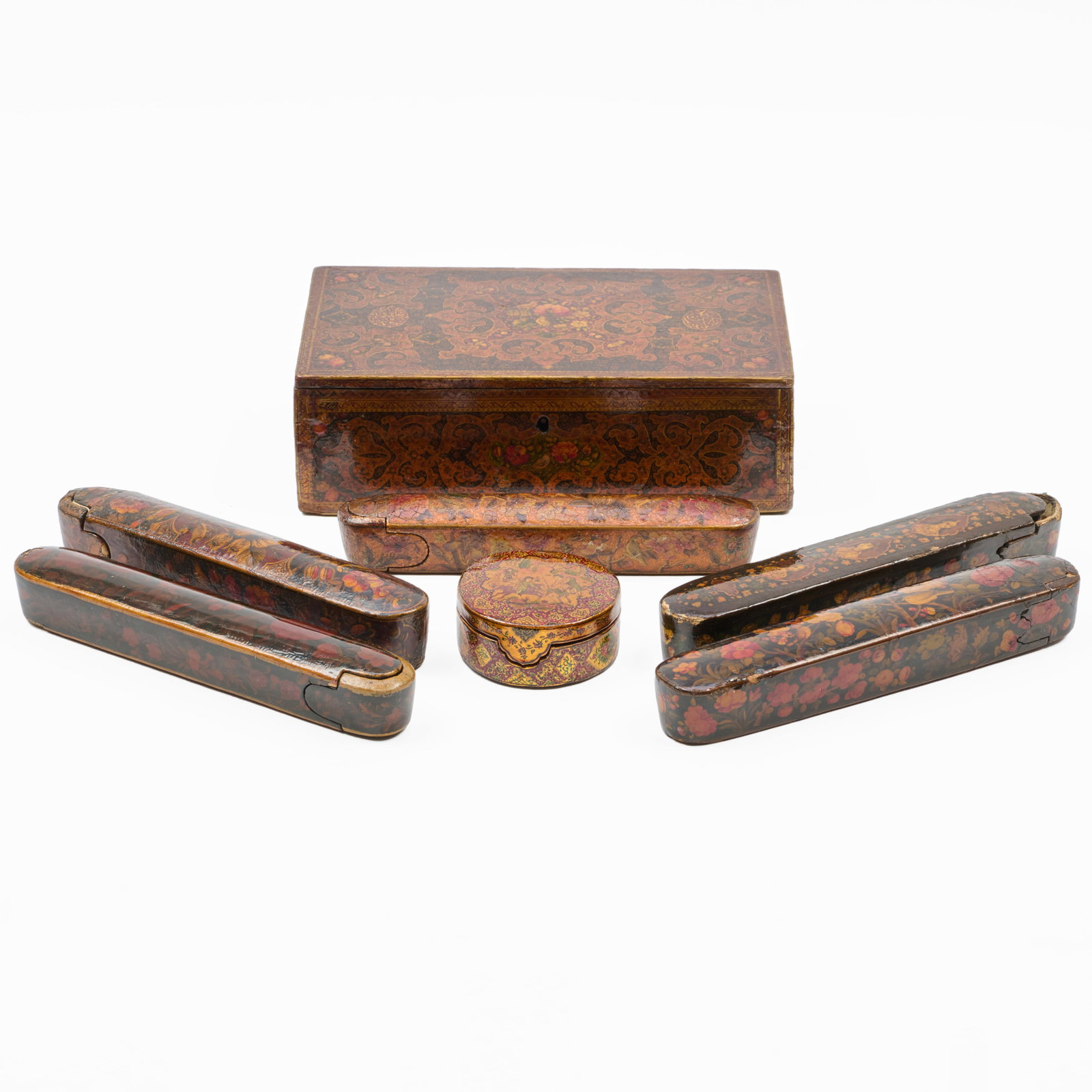 Group of Persian Qajar Lacquer Pen Cases and Boxes (1 of 18)