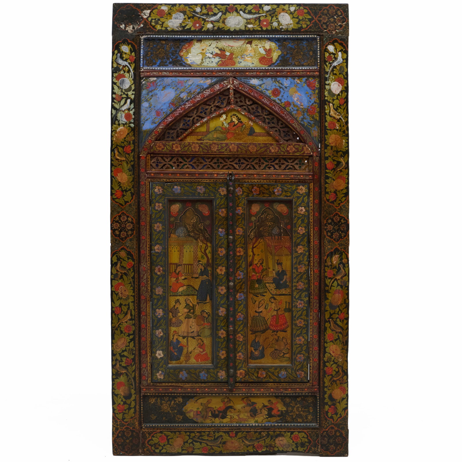 Indian Painted Window Frame with Stained Glass, possibly Kashmir (1 of 7)