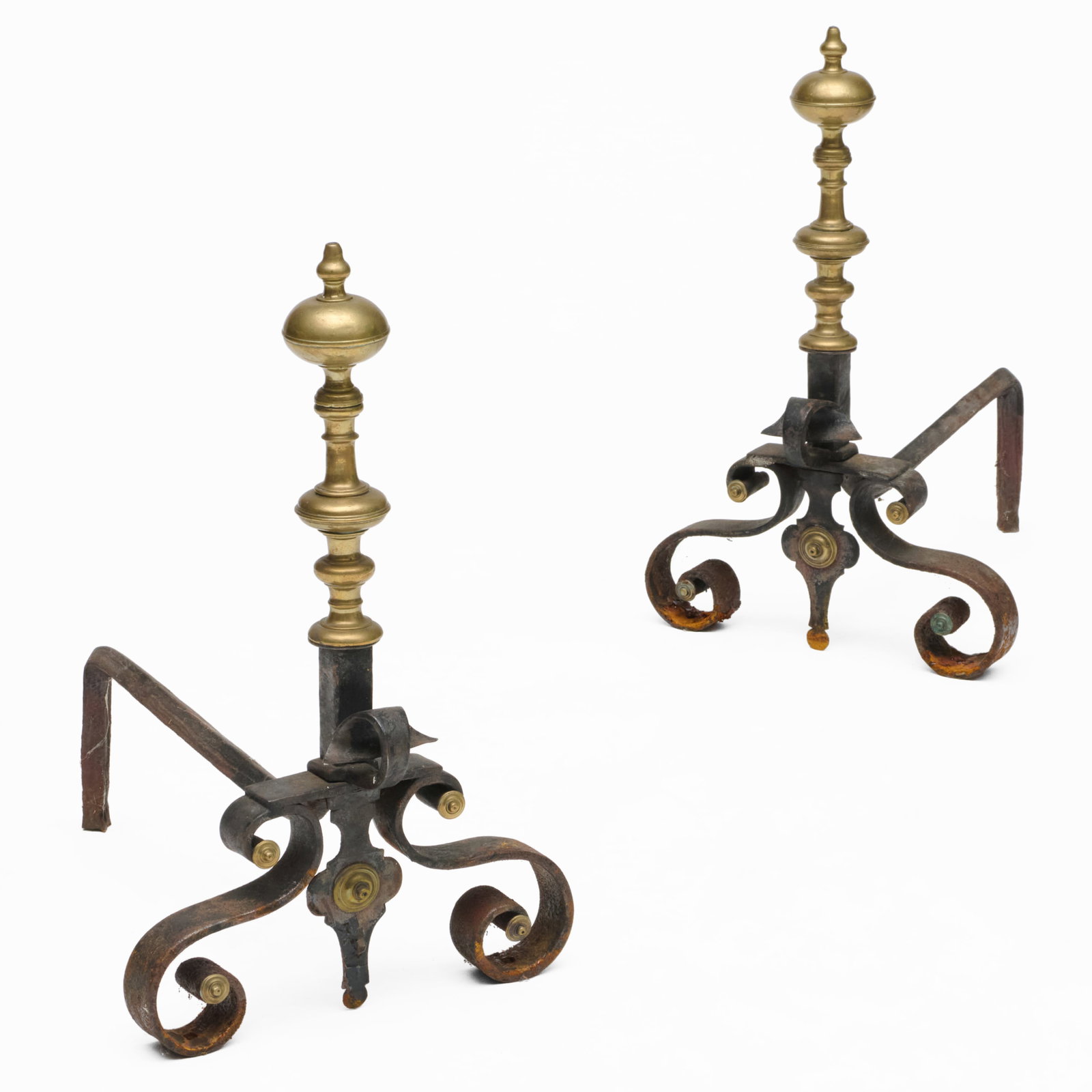 Pair of Baroque Style Gilt-Bronze and Iron Andirons: Pair of Baroque Style Gilt-Bronze and Iron Andirons 25 x 15 1/4 x 20 1/2 in. The Collection of a Private Connecticut Collector.