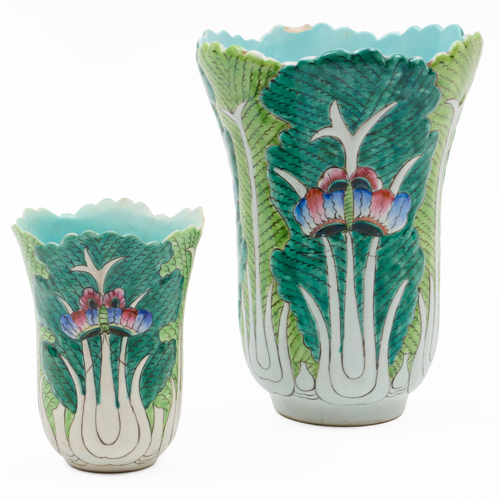 Two Chinese Export Porcelain 'Bok Choy' Pattern Vases (1 of 10)