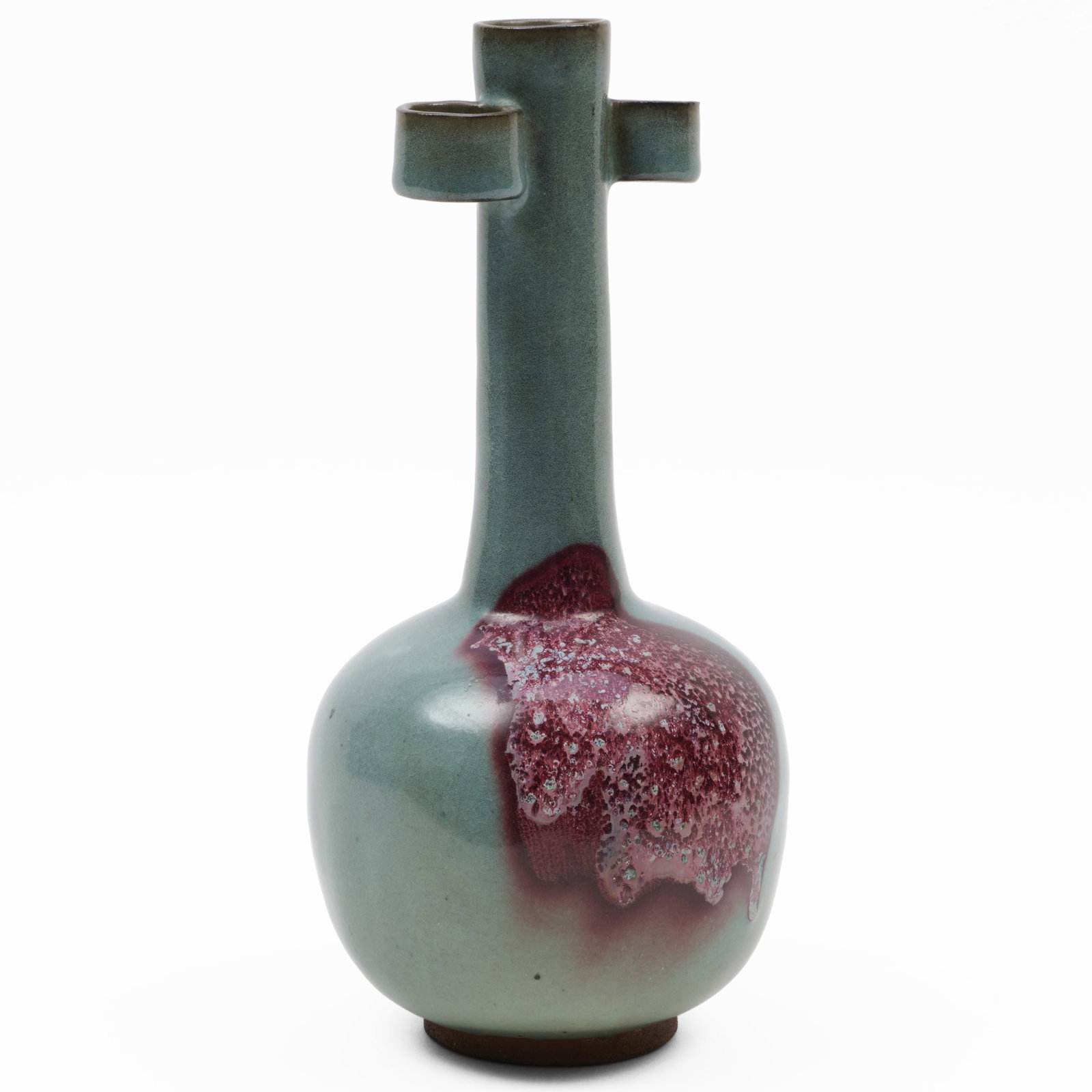 Chinese Jun Style Purple Splashed Bottle Vase: Chinese Jun Style Purple Splashed Bottle VaseUnmarked.13 1/2 x 5 1/2 in. diam.