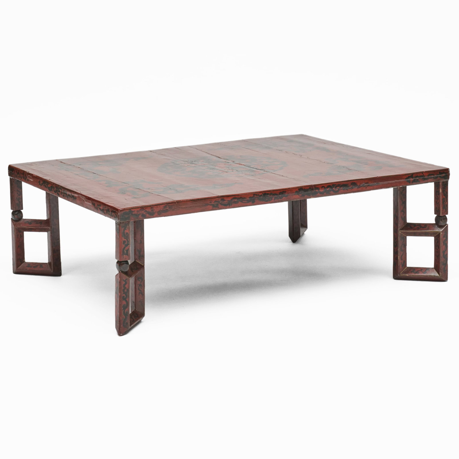 Chinese Red and Black Lacquer Low Table: Chinese Red and Black Lacquer Low Table 13 x 40 x 30 3/4 in.
