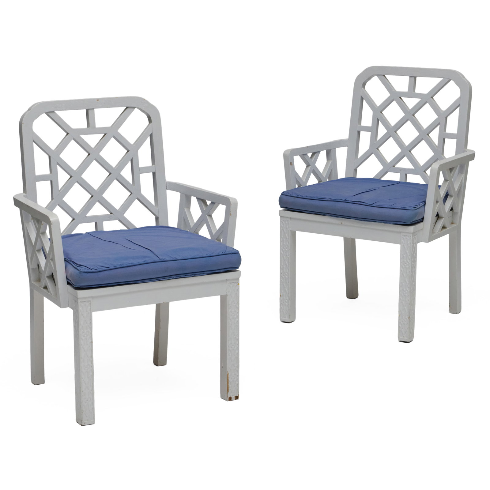 Pair of White Painted Fretwork Armchairs, Modern: Pair of White Painted Fretwork Armchairs, Modern 36 1/2 x 25 1/4 x 22 in., seat height 18 1/2 in.