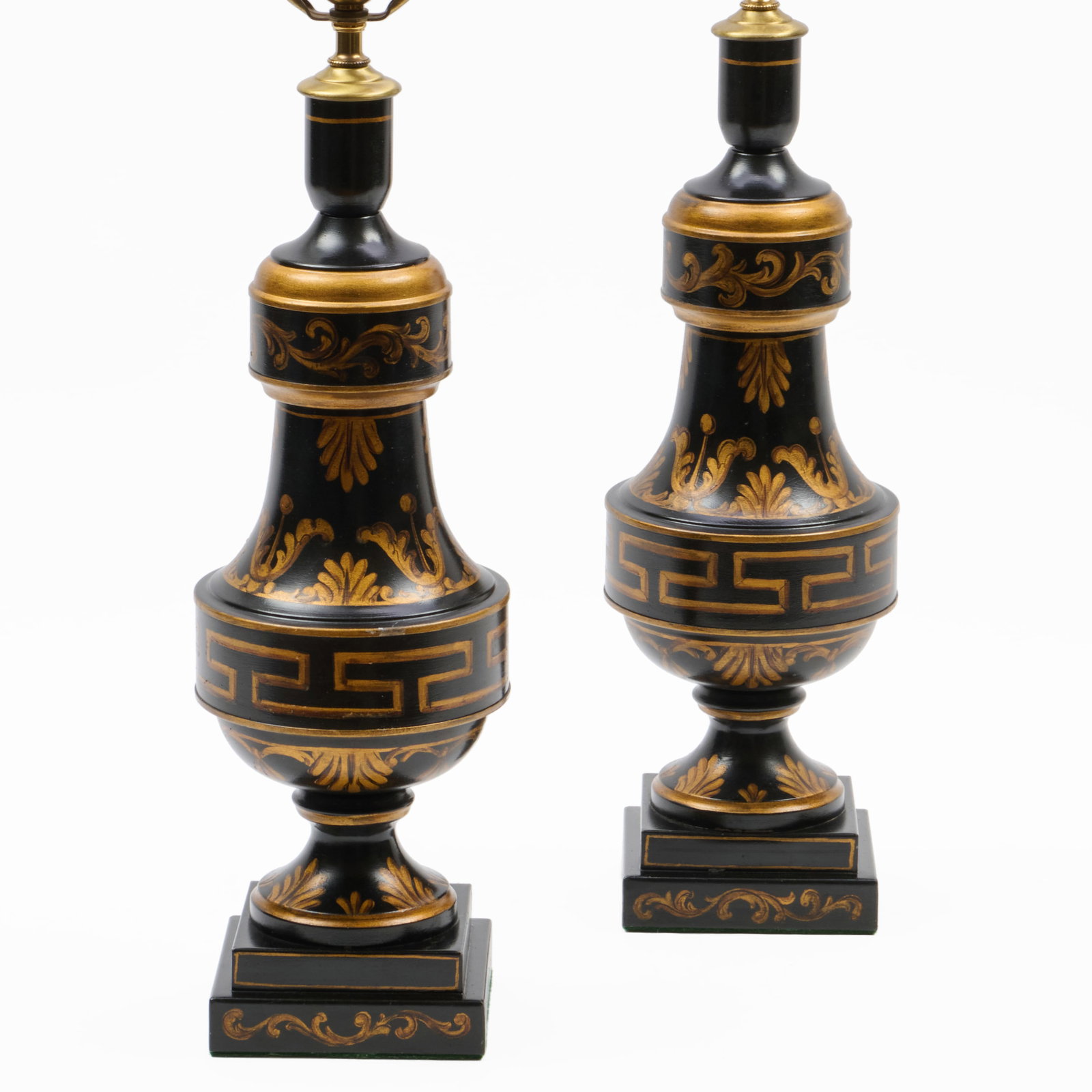 Pair of Black and Gold Tole Peinte Lamps (1 of 6)