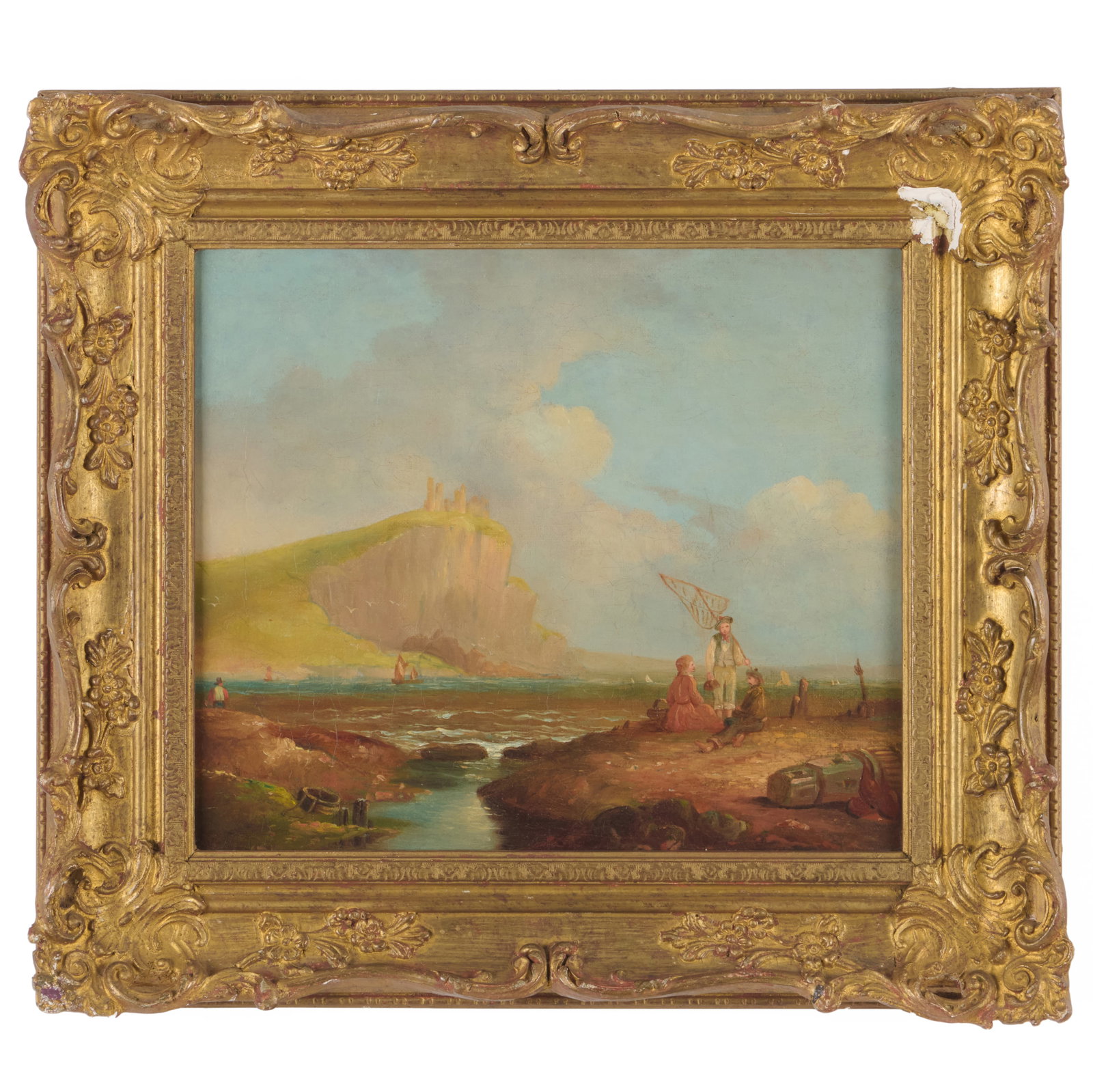 European School: Figures Fishing on the Shore: European School: Figures Fishing on the Shore Oil on canvas, unsigned, lined. 12 1/8 x 14 1/8 in., 16 1/2 x 18 1/2 in. (frame).
