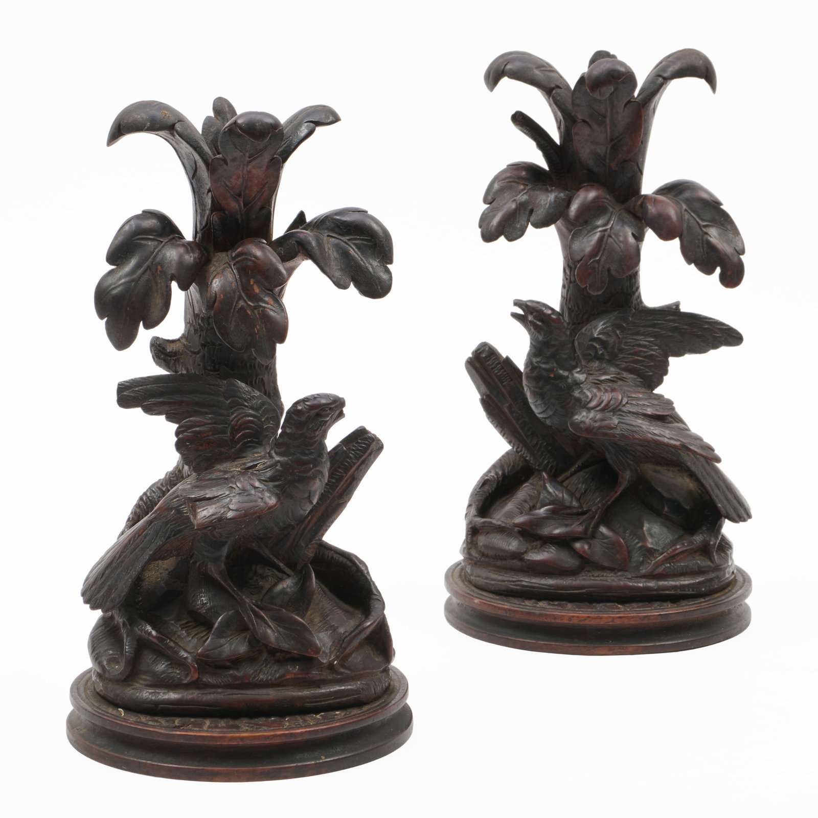Pair of Black Forest Carved Stained Wood Candlesticks (1 of 8)