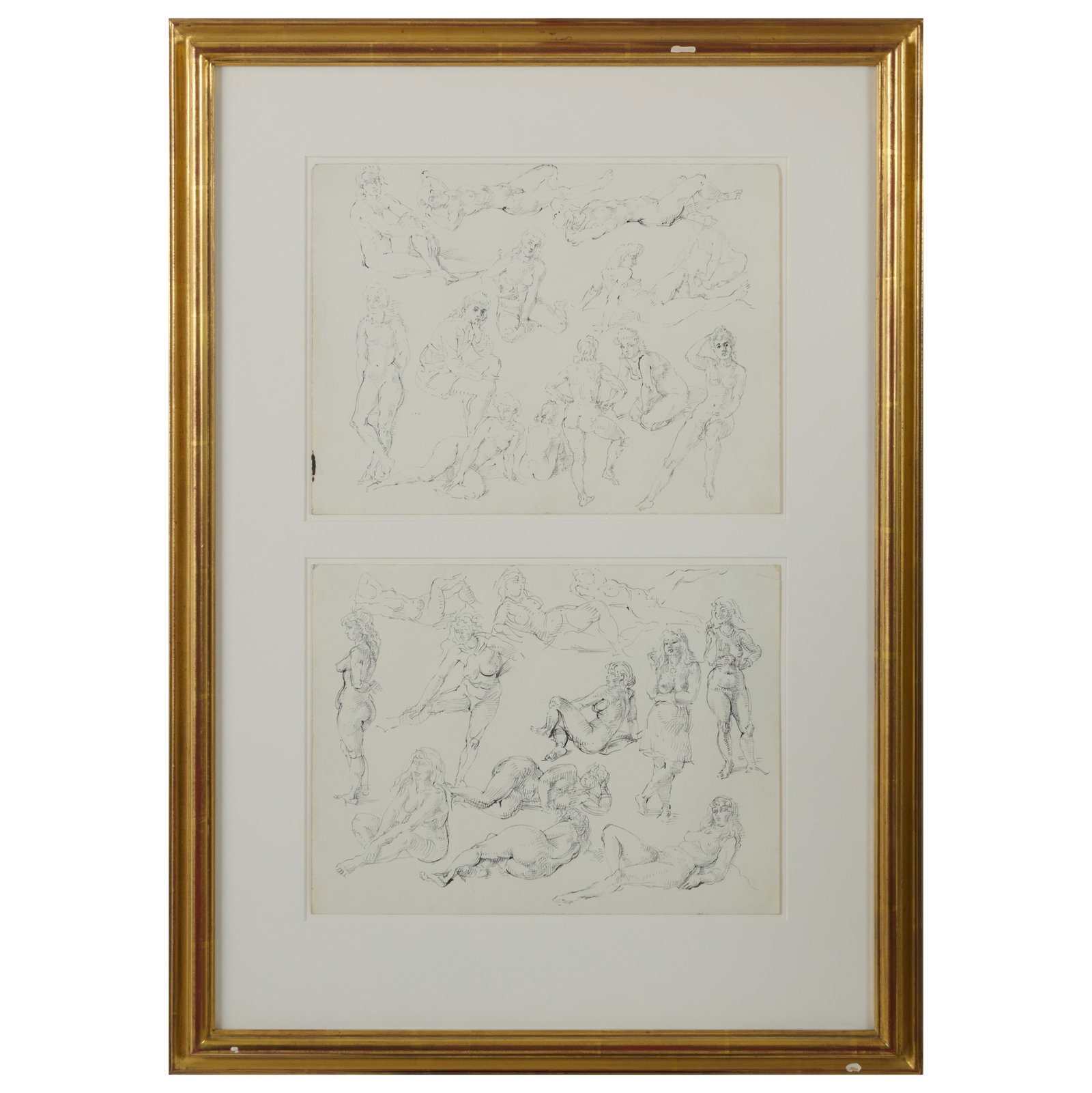 Reginald Marsh (1898-1954): Nude Studies: Reginald Marsh (1898-1954): Nude Studies Two ink on paper, both unsigned. Both 8 7/8 x 11 7/8 in. (sheet), 27 x 19 1/4 in. (framed together). Spainerman Gallery, NY.