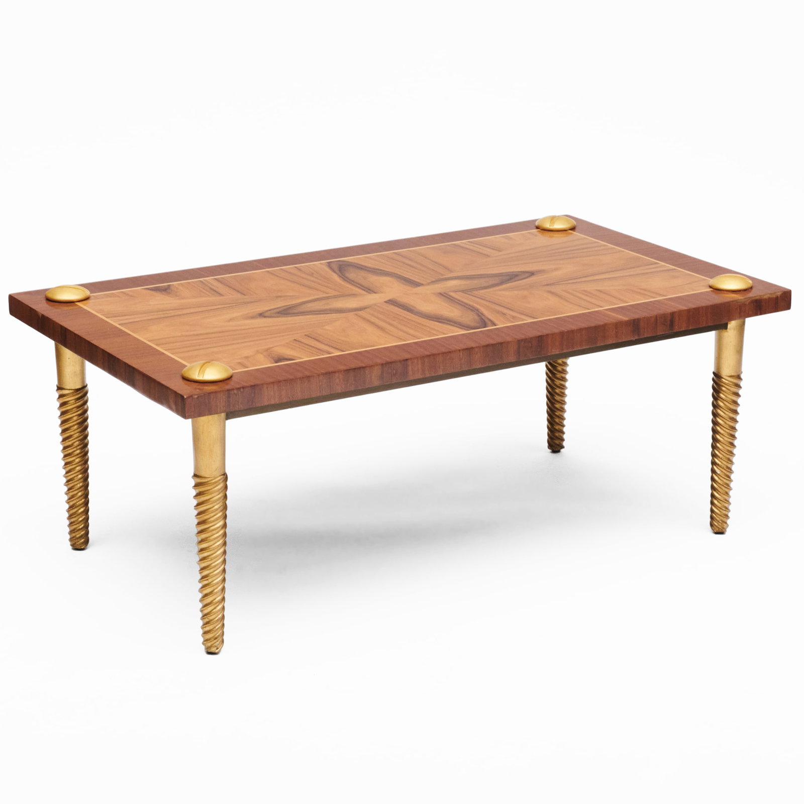 Contemporary Walnut-Inlaid Mahogany Low Table with Giltwood Screw Form Legs (1 of 8)