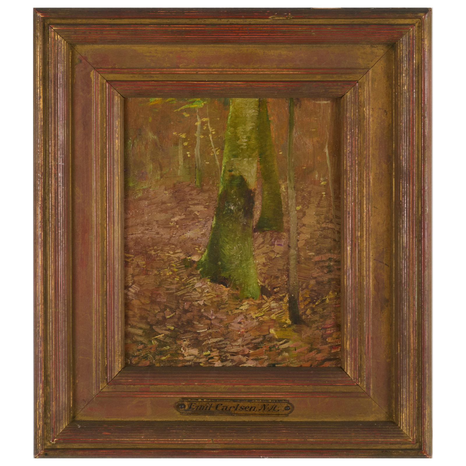 Attributed to Emil Carlsen (1853-1932): Tree Study: Attributed to Emil Carlsen (1853-1932): Tree Study Oil on board, 1918, signed with initials 'E.C.' lower right, signed 'Emil Carlsen', dated and indistinctly inscribed on the reverse; together with