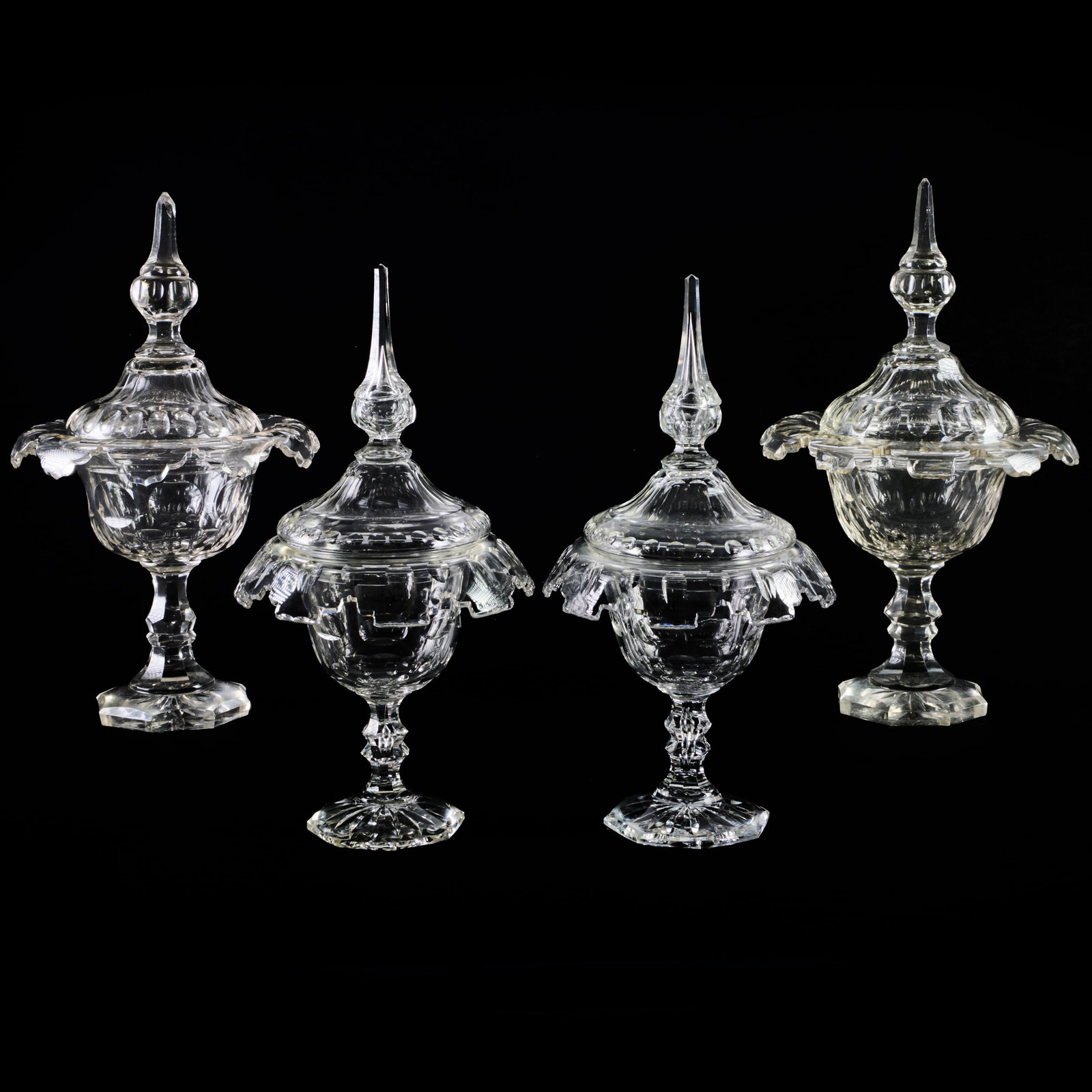 Two Pairs of Colorless Glass Sweetmeat Dishes and Covers (1 of 17)