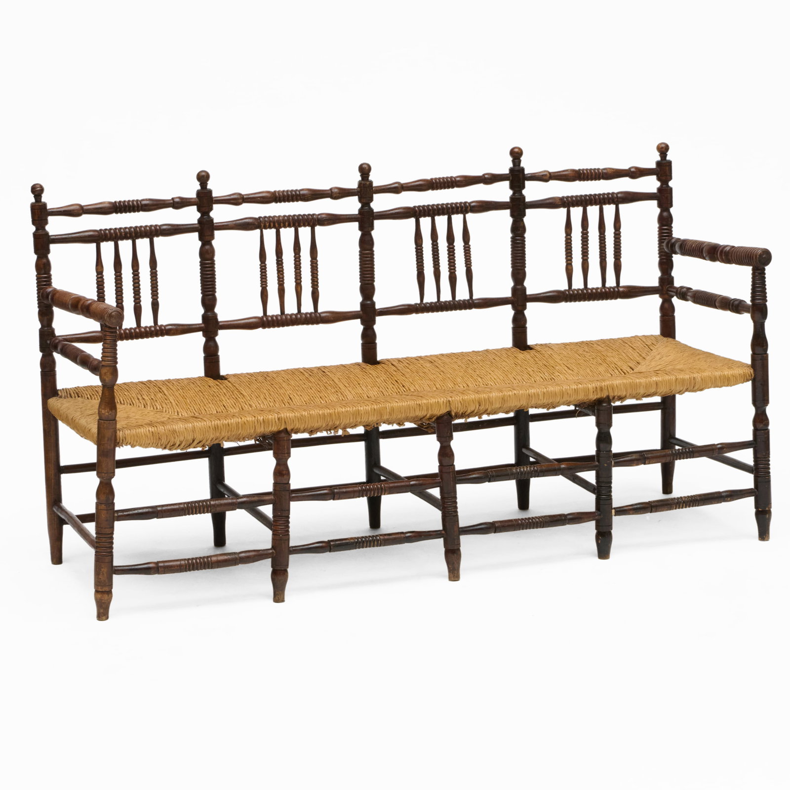 English Provincial Oak and Rush Spindle Back Settee (1 of 7)