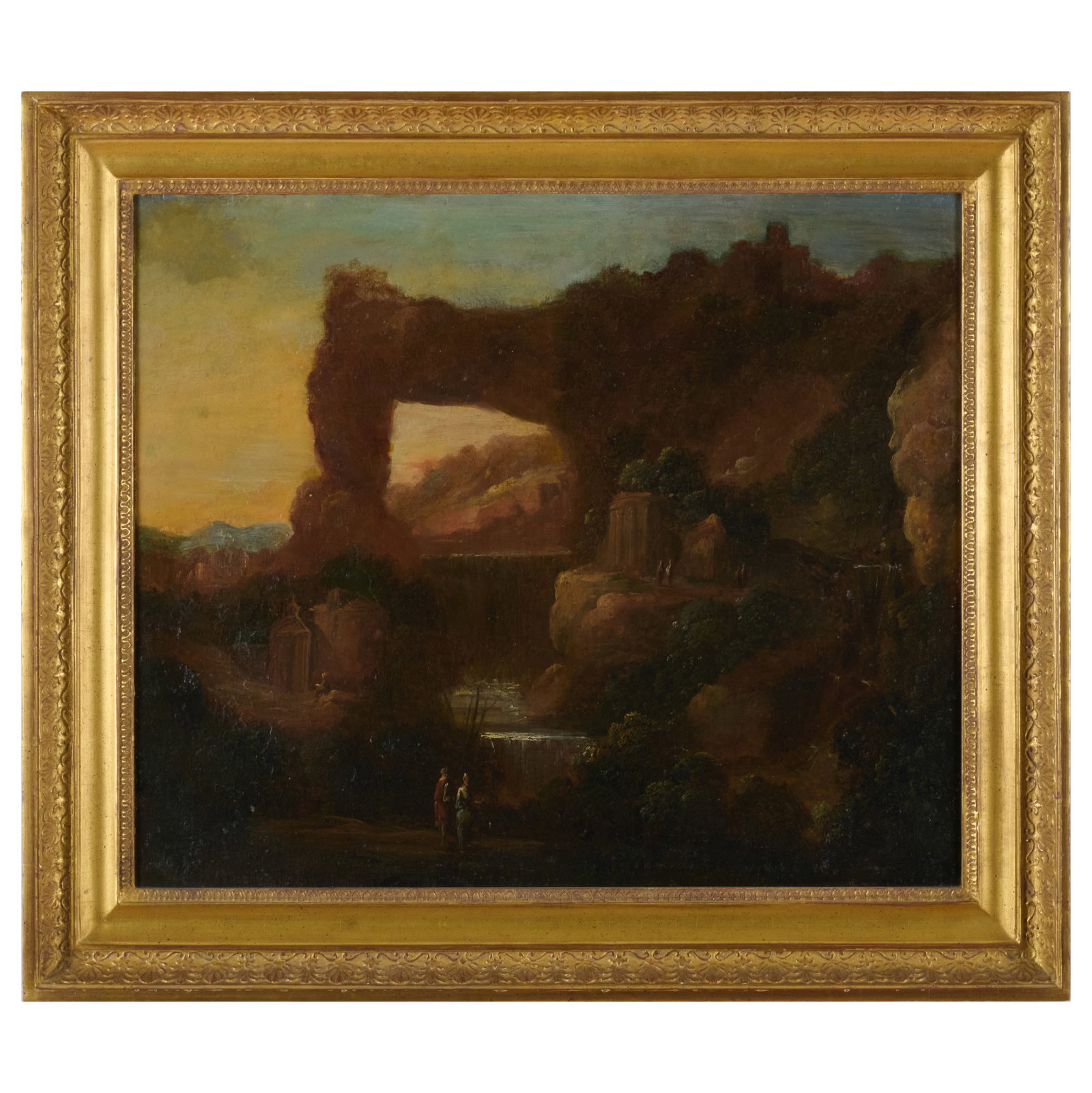 European School: Landscape with Figures: European School: Landscape with Figures Oil on canvas, unsigned, lined. 19 1/4 x 23 in., 24 x 27 3/4 in. (frame). Property of a Lady, Upper East Side, NYC.