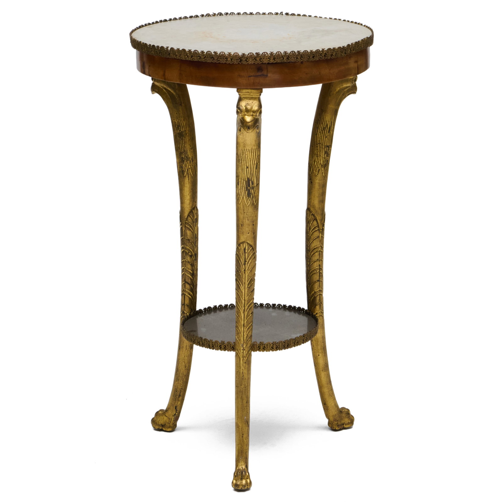 Empire Style Fruitwood and Parcel-Gilt Marble and Mirrored Glass Top Gueridon: Empire Style Fruitwood and Parcel-Gilt Marble and Mirrored Glass Top Gueridon 34 3/4 x 19 1/4 in. The Collection of a Private Connecticut Collector.