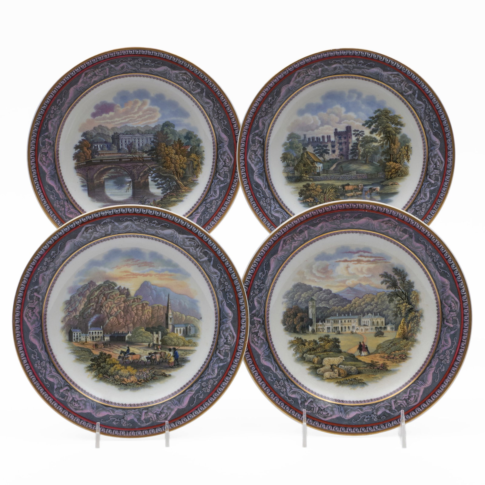 Set of Four English Ironstone Transfer Printed Landscape Scene Dessert Plates (1 of 10)