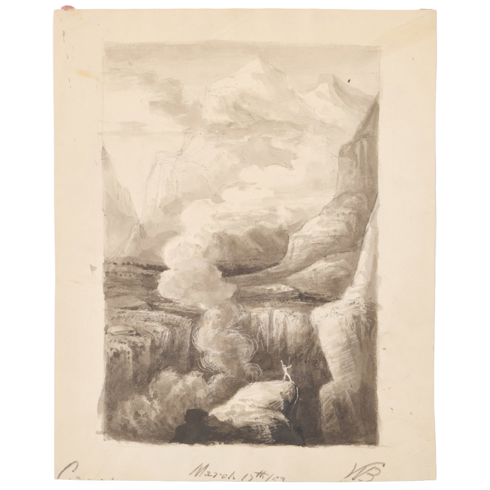 20th Century School: Mountainous Landscape with Figure (1 of 3)