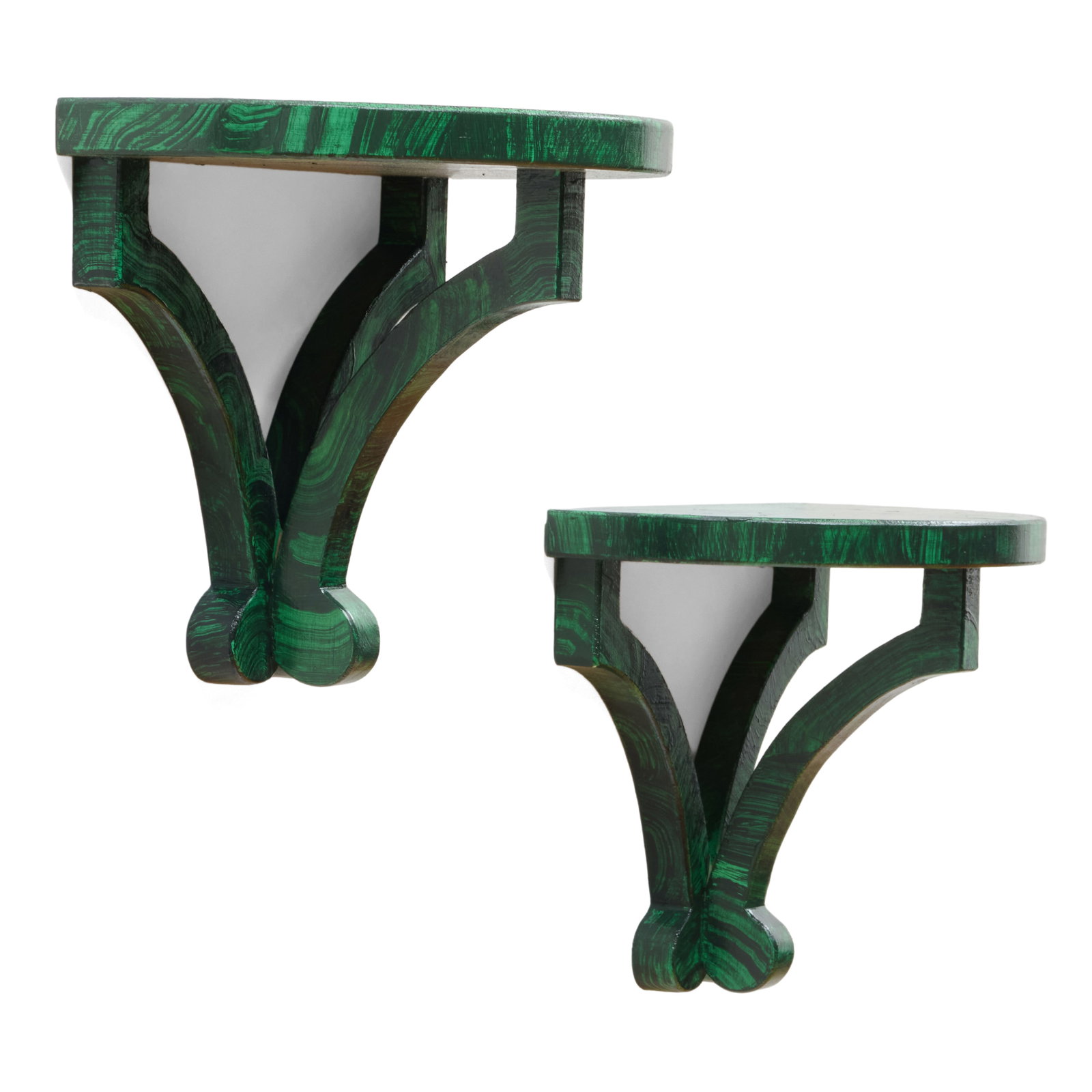 Pair of Small D-Shaped Faux Malachite Painted Brackets: Pair of Small D-Shaped Faux Malachite Painted Brackets 8 x 9 3/4 x 6 in. Collection of Lee B. Anderson, 35 Stuyvesant St., NYC.