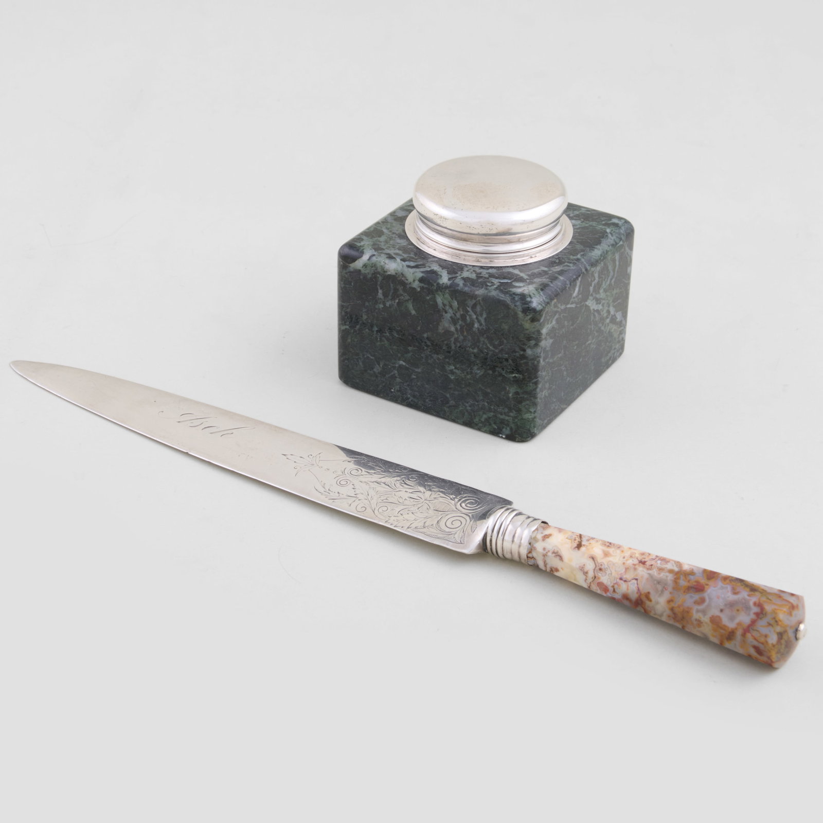 Two Tiffany & Co. Silver Mounted Hardstone Desk Articles (1 of 13)