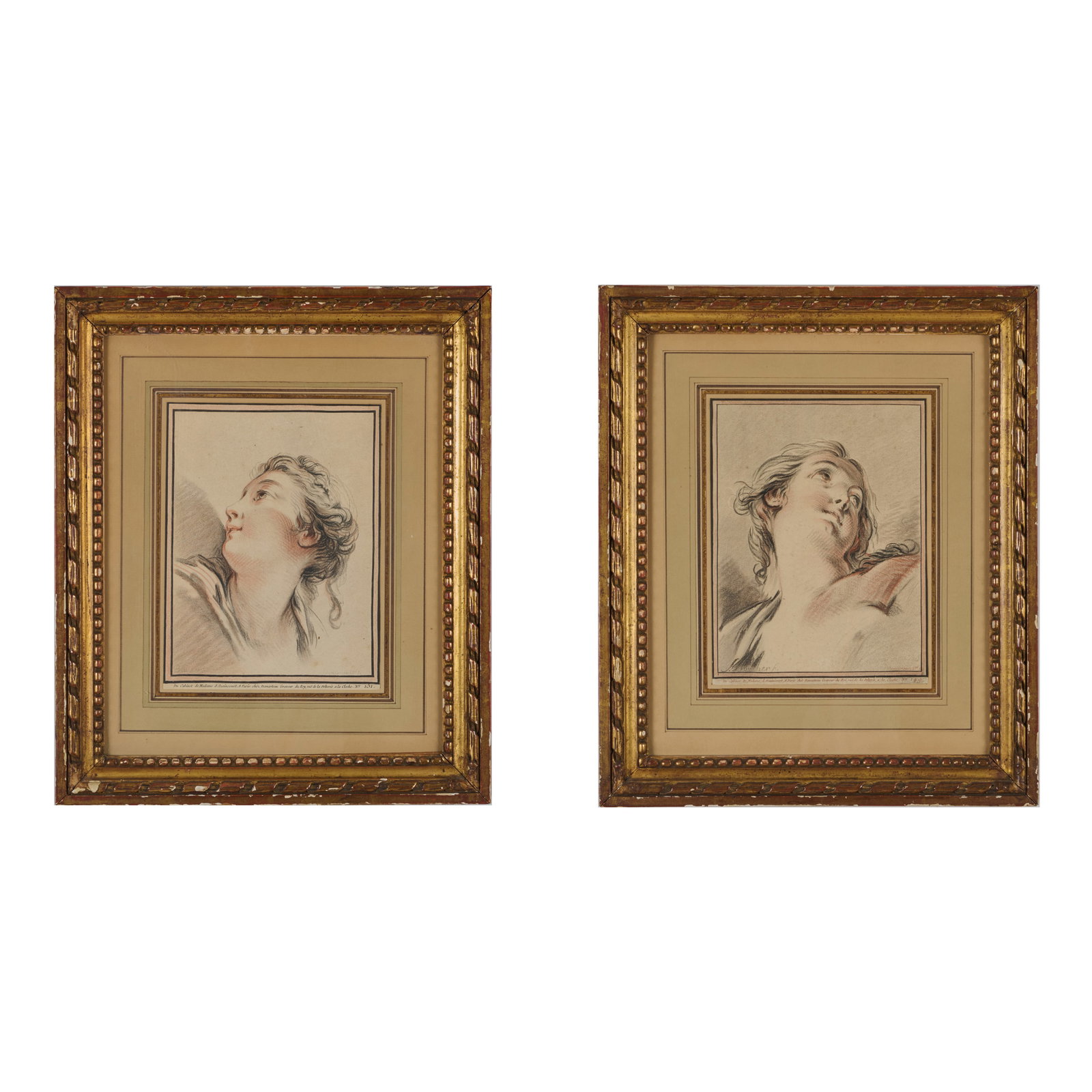 Gilles Demarteau (1750-1802), after Francois Boucher (1703-1770): Head of a Woman Looking Up; and: Gilles Demarteau (1750-1802), after Francois Boucher (1703-1770): Head of a Woman Looking Up; and Head of a Woman Looking Right Two crayon-manner etchings in black and sanguine on laid paper with