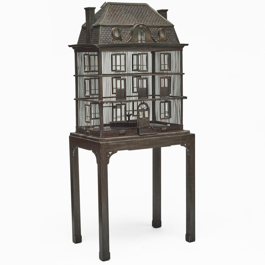 Victorian Style Tole Peinte Four Story Birdcage on a Painted Wood Stand (1 of 7)