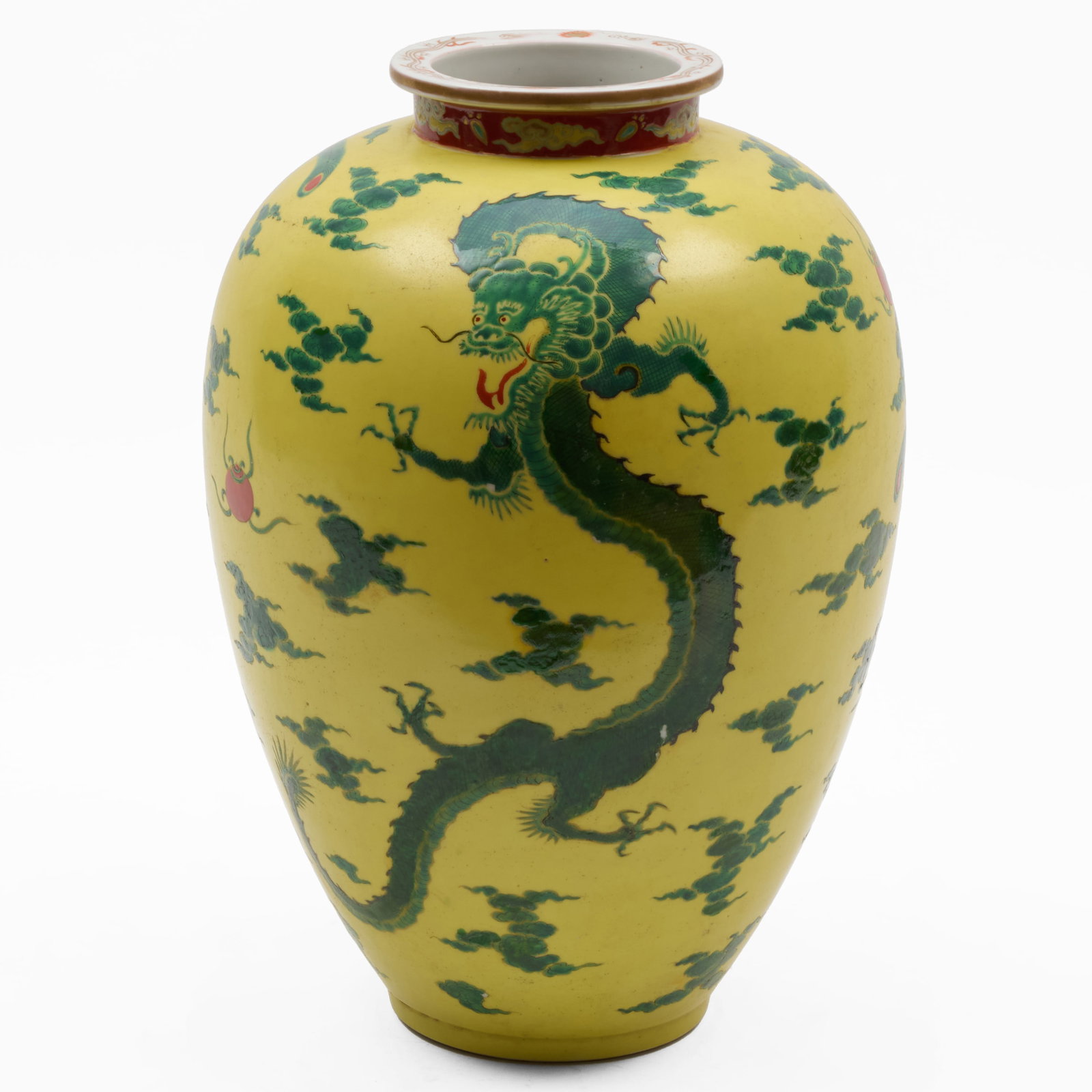 Japanese Yellow Ground Porcelain Vase with Dragon (1 of 7)